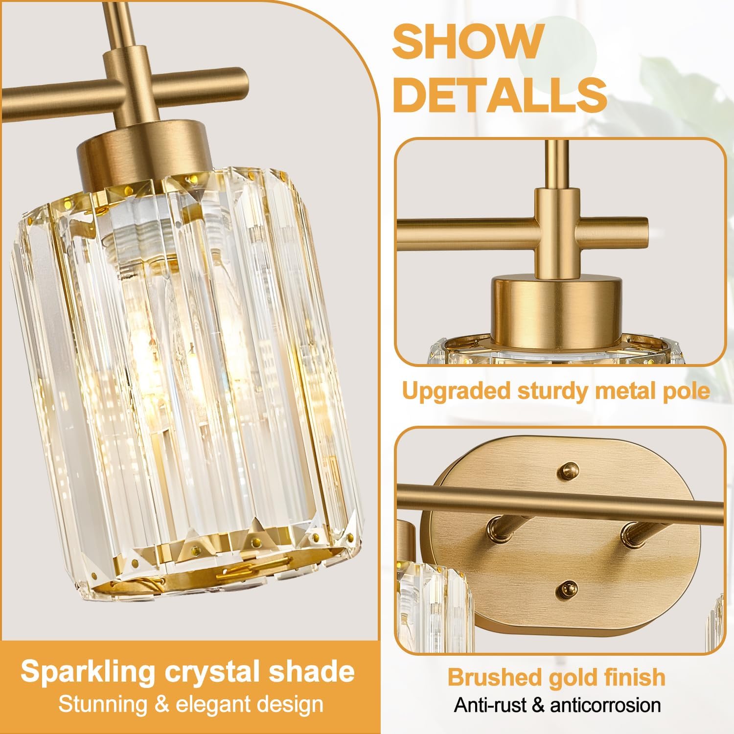 Detalle de Meybiok Bathroom Vanity Light, Brushed Gold