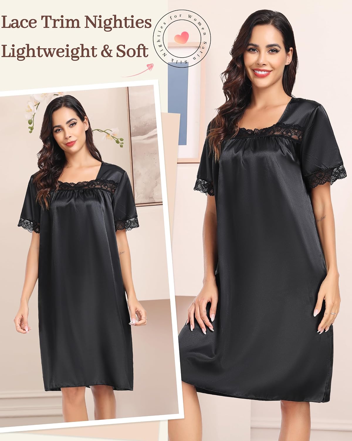 Thumbnail 1 de Lovasy Satin Nightdress for Women UK – Lace Trim, Silky Nightwear