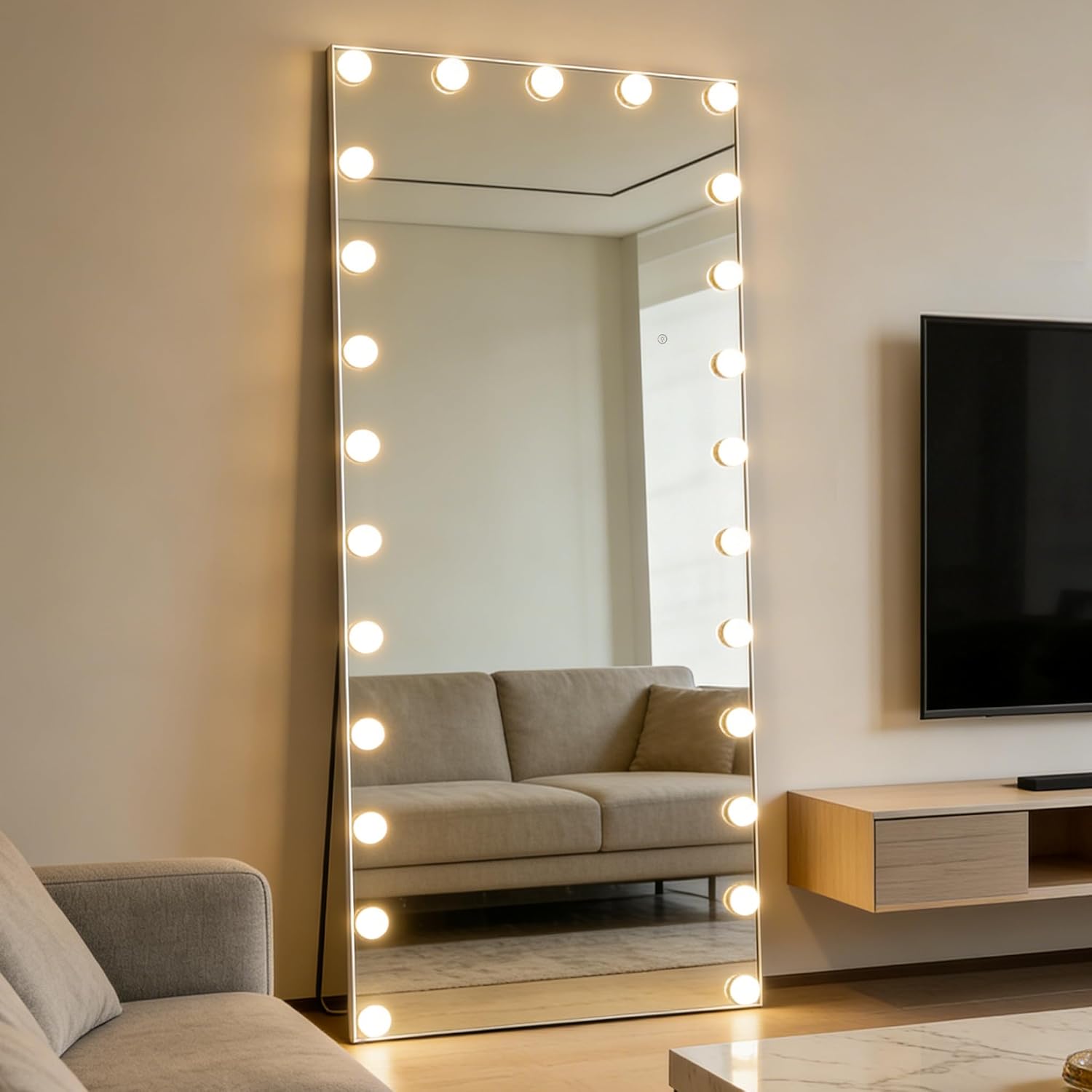 Detalle 2 de CASSILANDO Hollywood-spiegel 165 x 60 cm met ledverlichting en 3 lichtkleuren