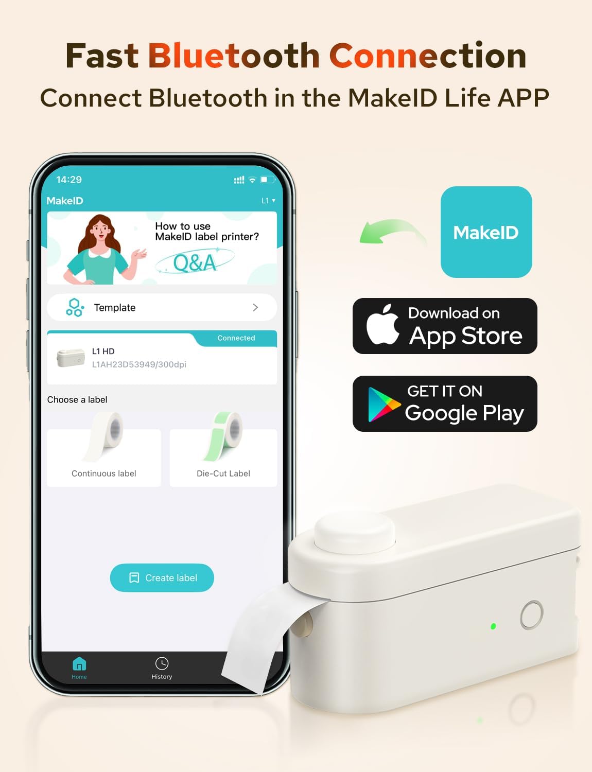 Thumbnail 1 de Makeid L1‑C Mini etichettatrice ricaricabile con Bluetooth