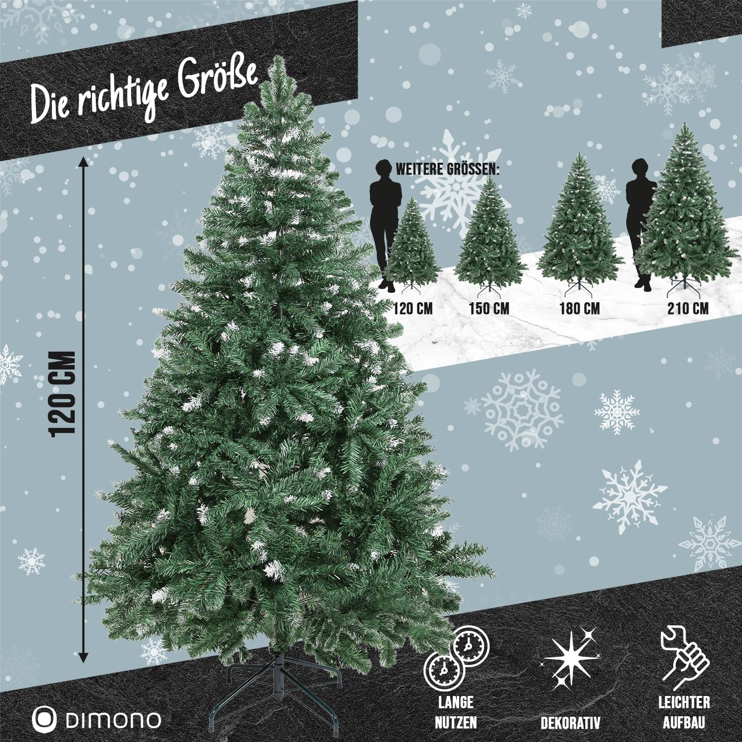 Detalle de DIMONO Sapin de Noël Artificiel Enneigé 120 cm - 300 Pointes, branches PVC ultra-denses, support inclus