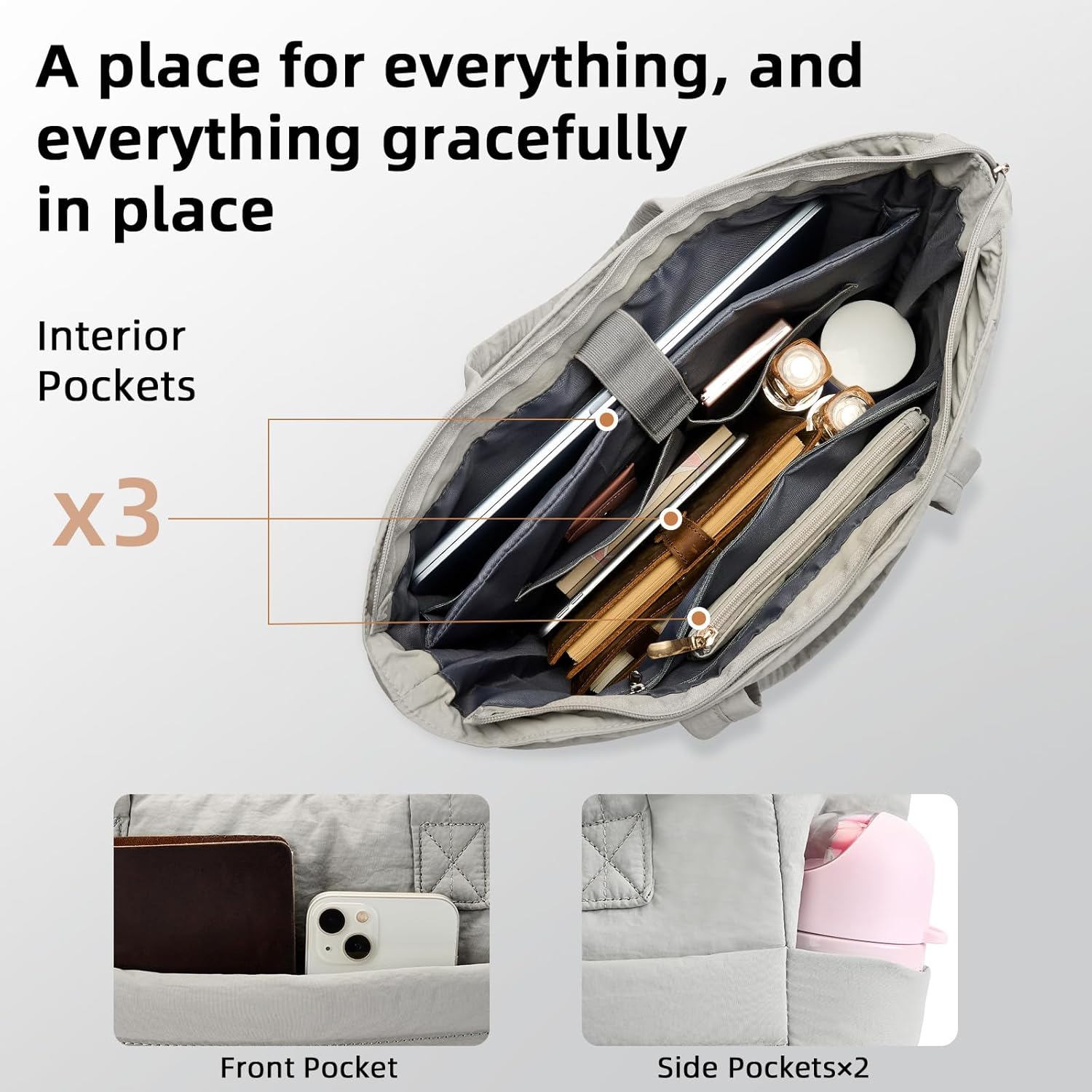 Detalle 2 de Axcone Borsa a Mano Trapuntata da Donna con Cerniera, Grande e Impermeabile per Viaggi e Sport