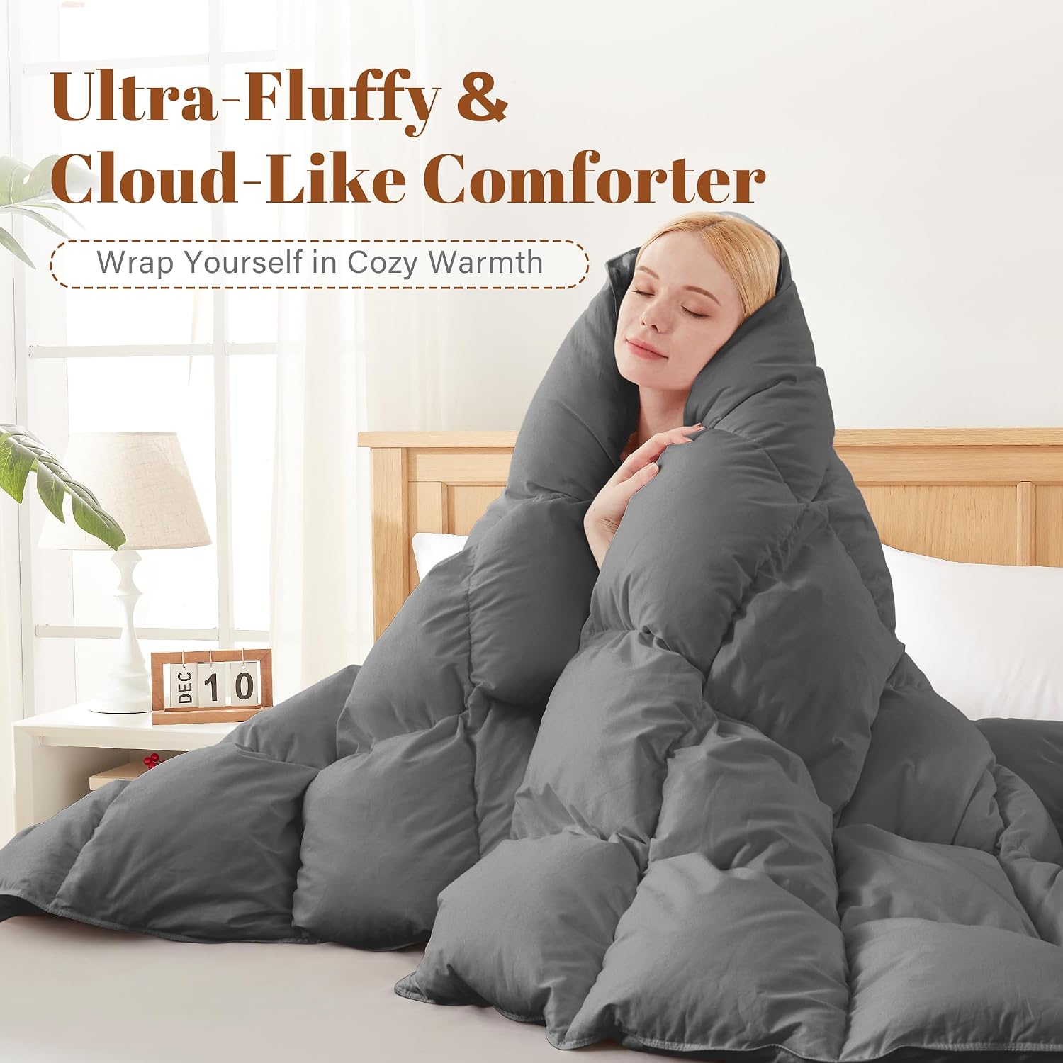 Detalle 1 de Cosybay Queen Feather and Down Fiber Comforter Insert, Cotton Shell, Medium Warmth