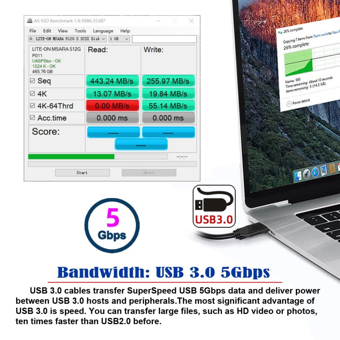 Detalle de chenyang USB 3.0 Spiralkabel – USB C auf USB 3.0 Stecker, 1,0 m Spiralarm, Hochgeschwindigkeits-Datenübertragung