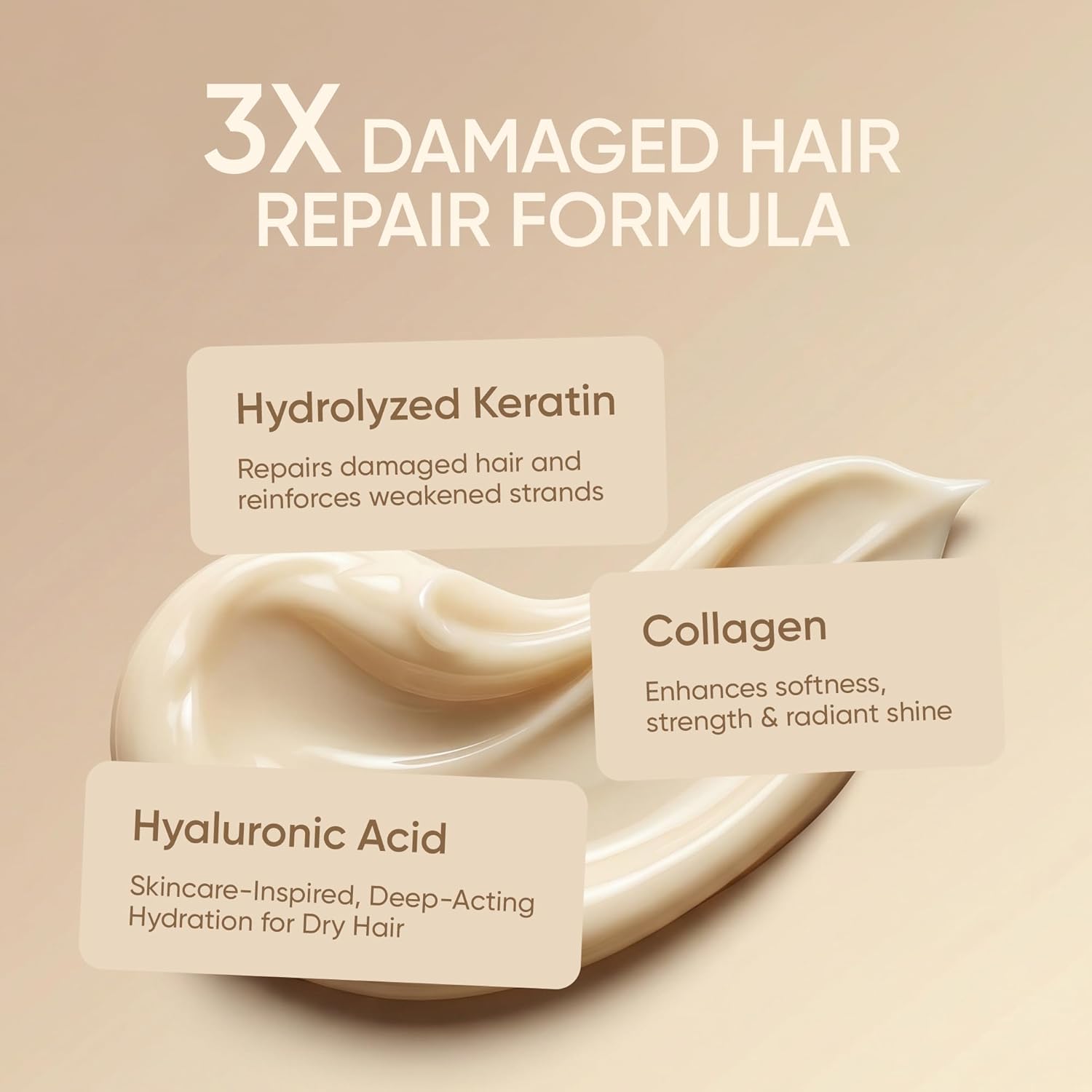 Detalle de SUNATORIA Keratin Hair Mask (Deep Repair) with Hydrolyzed Keratin & Hyaluronic Acid, Sulfate-Free, Paraben-Free — 8.5 fl oz