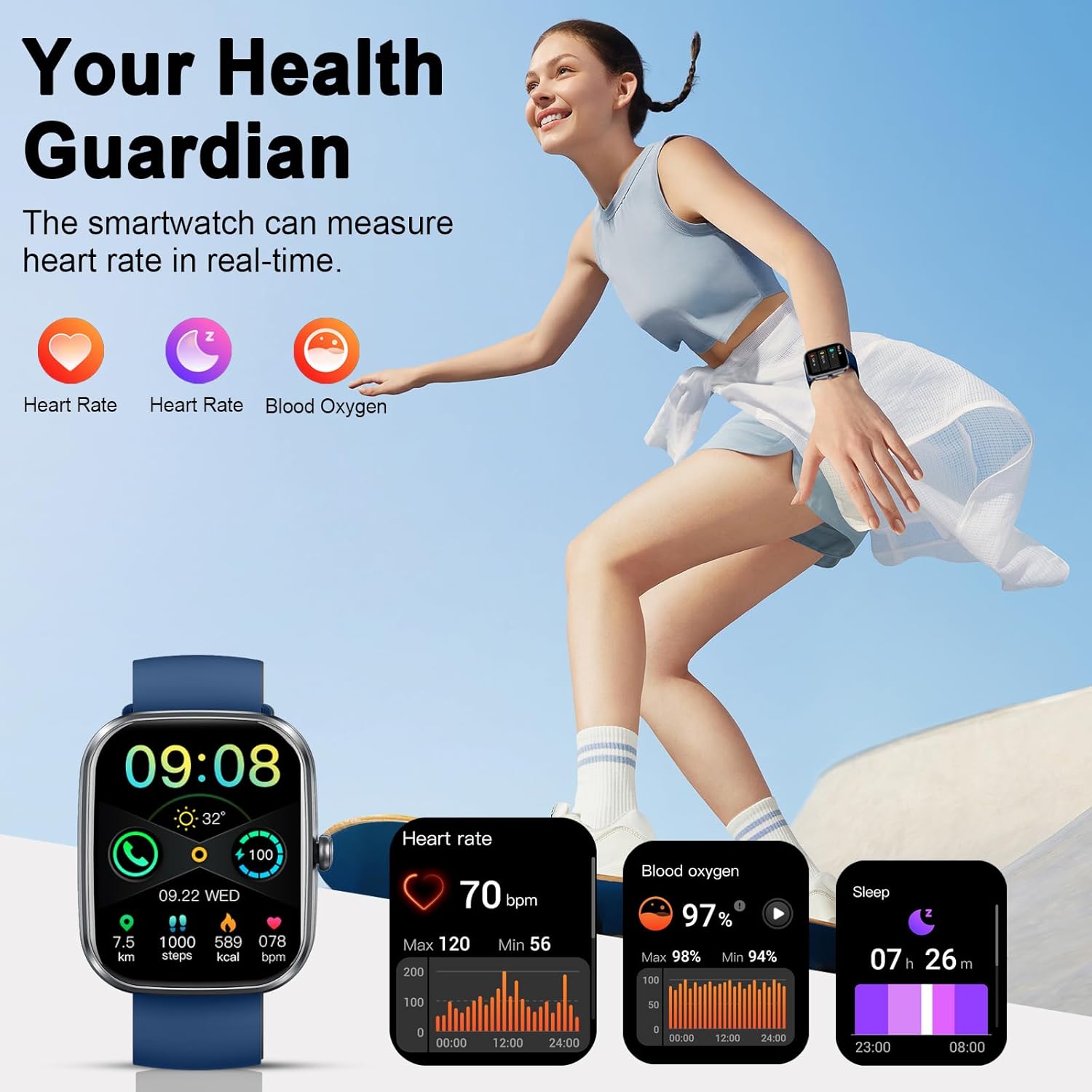 Detalle de Soudorv Smart Watch for Men and Women (2026) with 1.91-inch HD Screen, Bluetooth 5.4, 115+ Sports, IP68 Waterproof