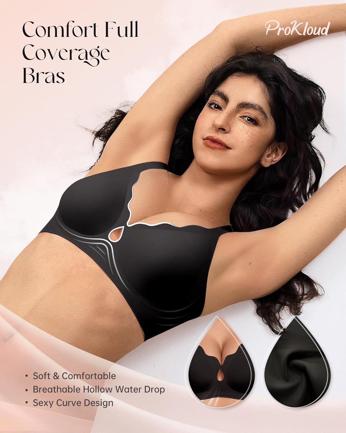 Thumbnail 1 de ProKloud Wireless Bras for Women Wave Push Up No Underwire Bralettes Seamless Full Coverage Support Lift Everyday Bra