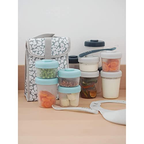 Detalle 2 de BÉABA Lot de 12 Portions Conservation et 2 Cuillères Silicone – Pots empilables et 100% hermétiques