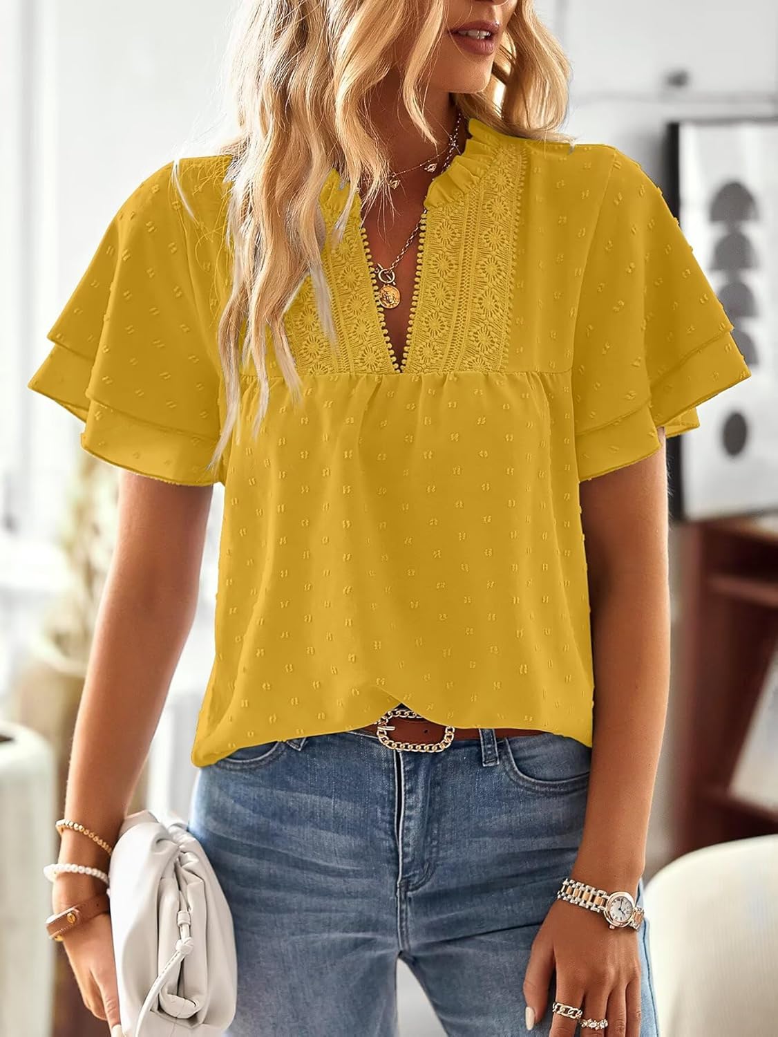 Thumbnail 3 de Falechay Butterfly Sleeve V Neck Blouse for Women