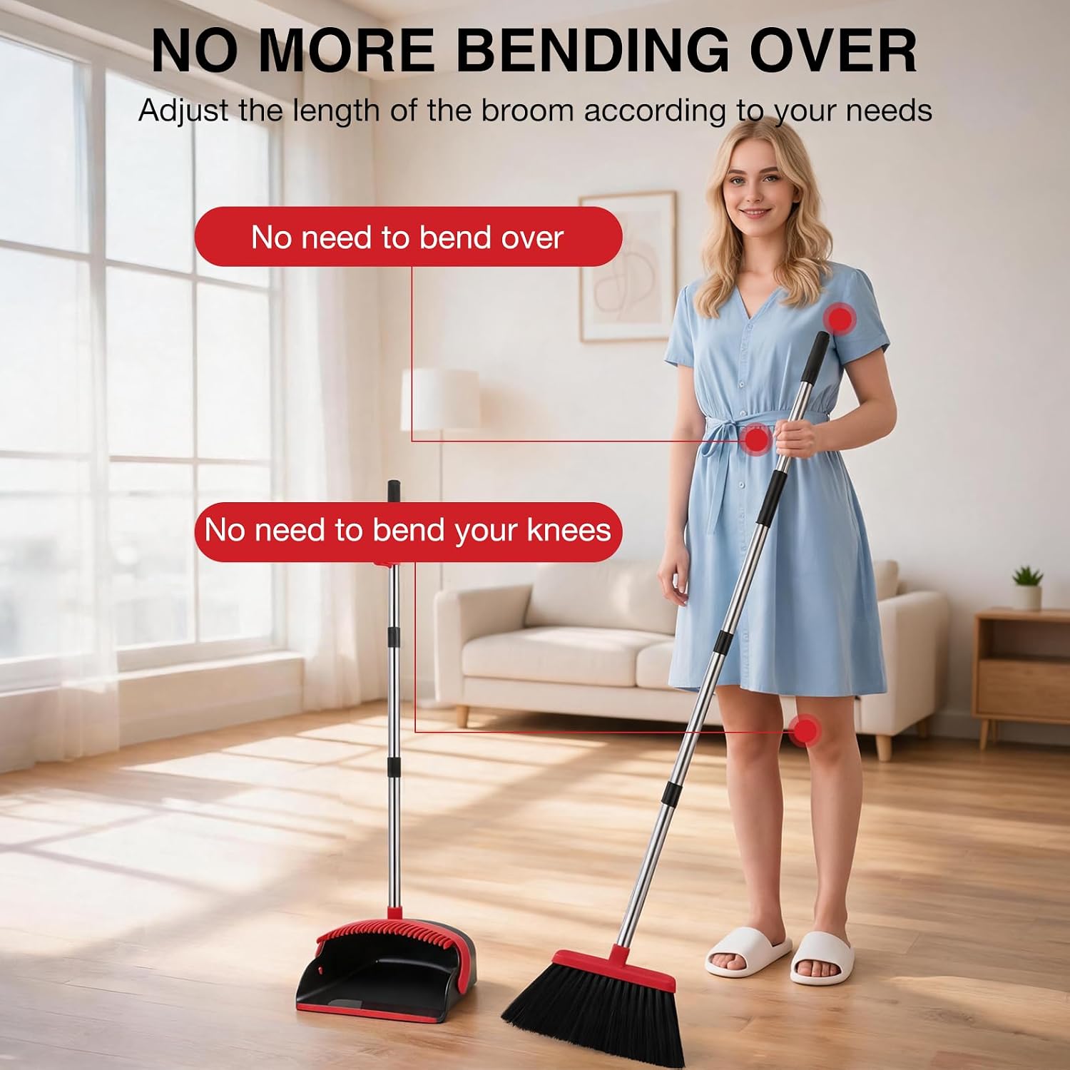 Detalle de NACENA Broom and Dustpan Set with 52-Inch Handle
