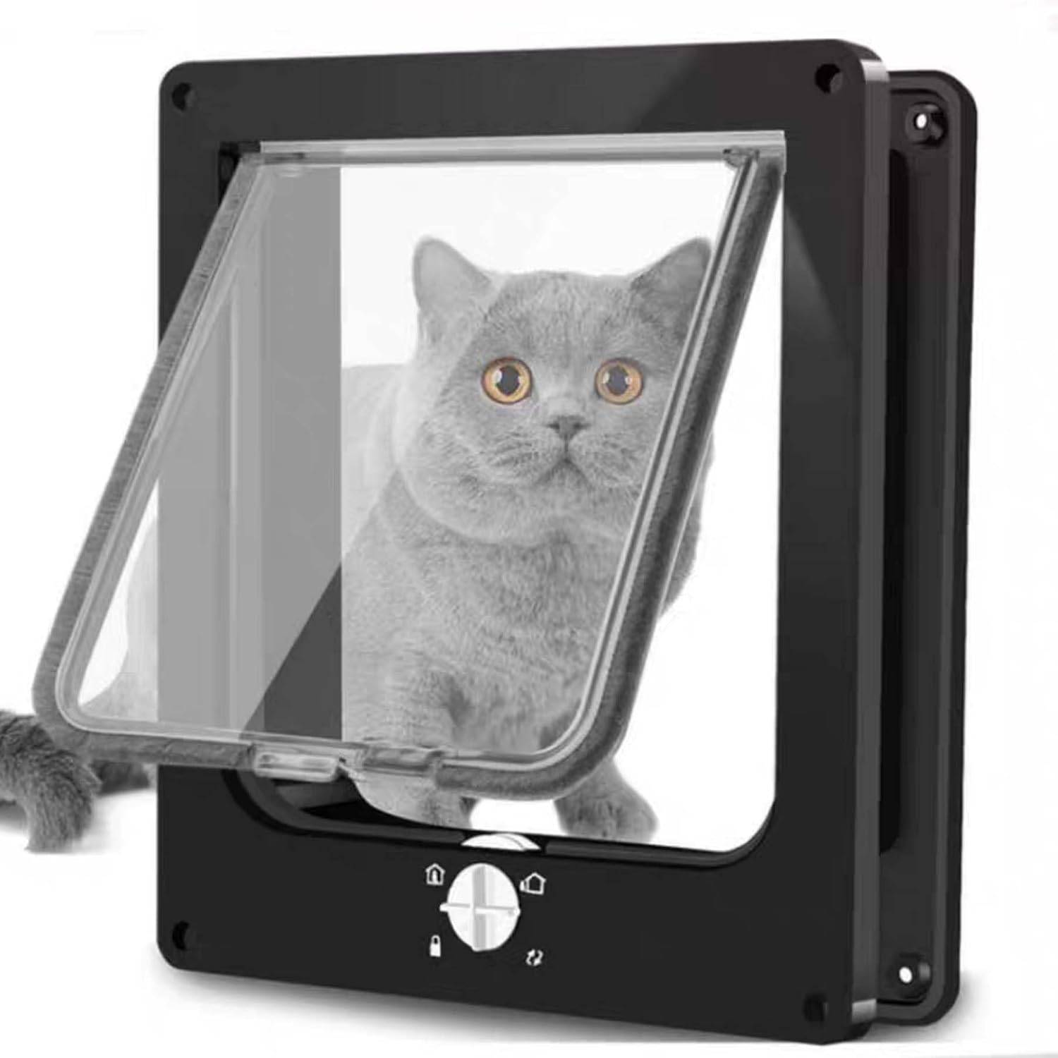 Detalle de Moaobooh Katzenklappe 4-Wege-Drehverschluss – flexible Zugangslösung für kleine Katzen und Hunde