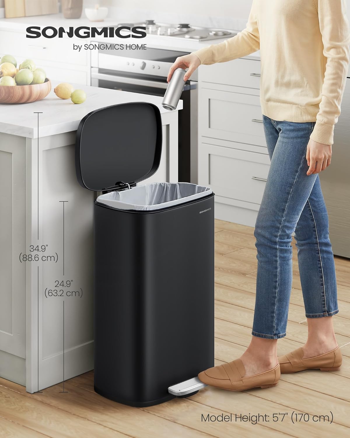 Thumbnail 1 de SONGMICS LTB050B02 13 Gallon (50 L) pedal kitchen bin with soft close, steel & inner bucket