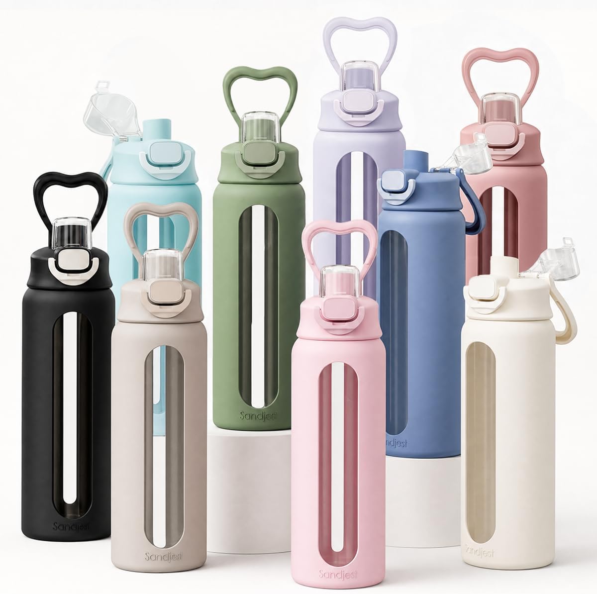 Detalle 1 de SANDJEST SJ-DW-GL-WB24LL Glass Water Bottle, 24 oz with Silicone Sleeve