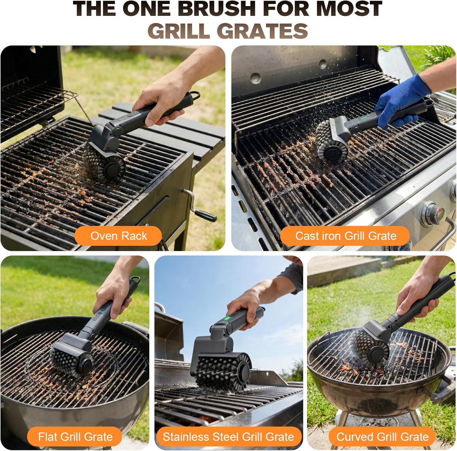 Thumbnail 3 de Electric Grill Brush for Outdoor with 2 Heads, 3 Speeds & Adjustable Angle (Cordless BBQ Grill Cleaner)