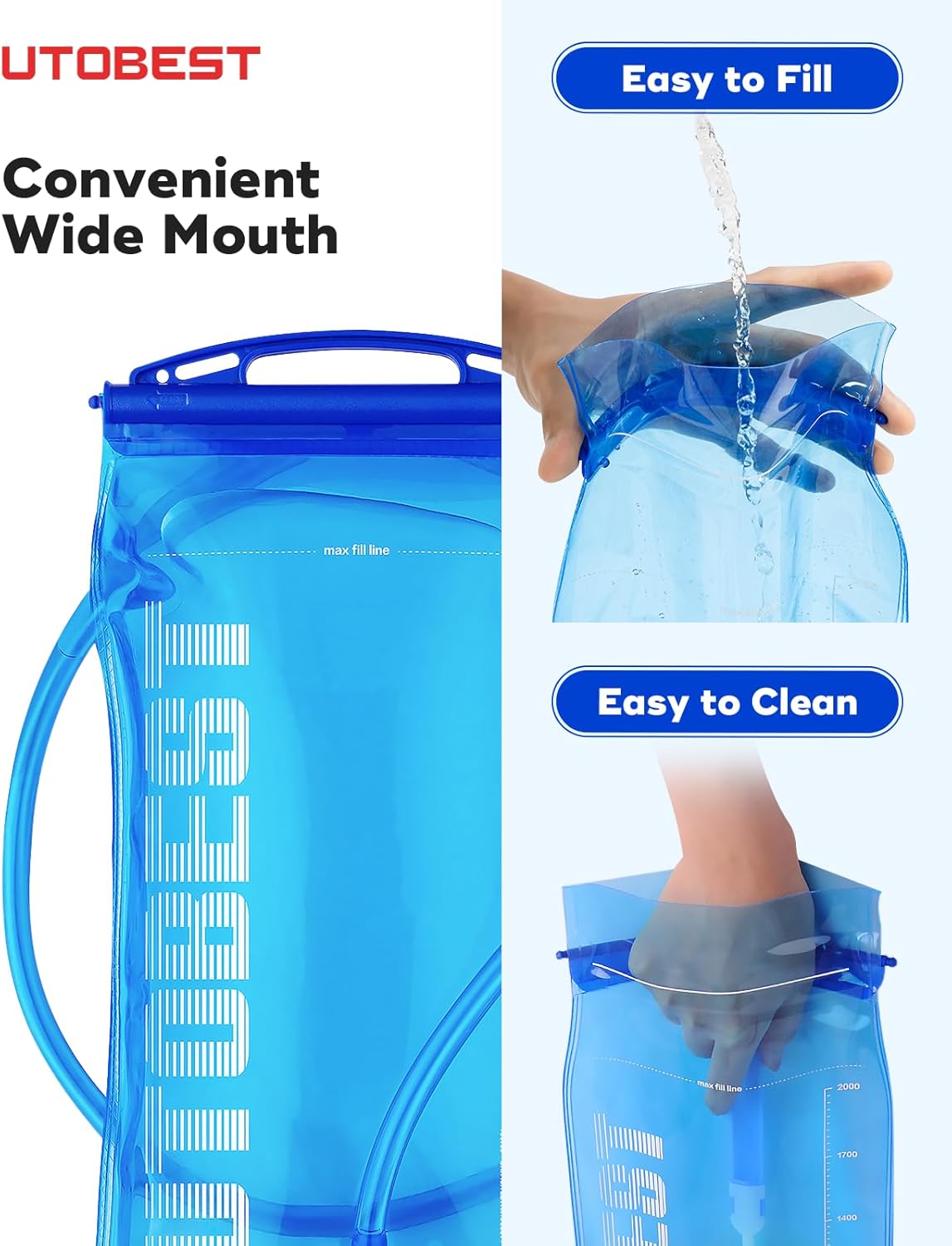 Thumbnail 4 de UTOBEST Hydration Bladder (BPA-free) Leak-Proof Water Reservoir for Running, Cycling, Hiking & Camping
