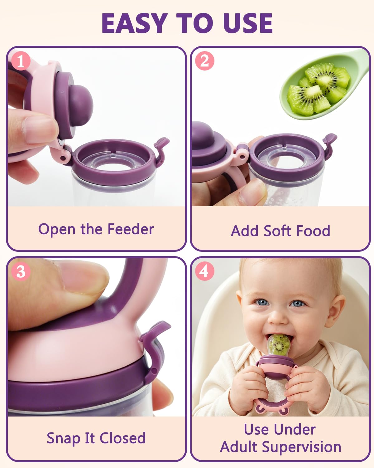 Thumbnail 4 de HAOBAOBEI Baby Solids/Frozen Fruit Feeder Pacifier & Teether Toy (2-Pack) for 4M+