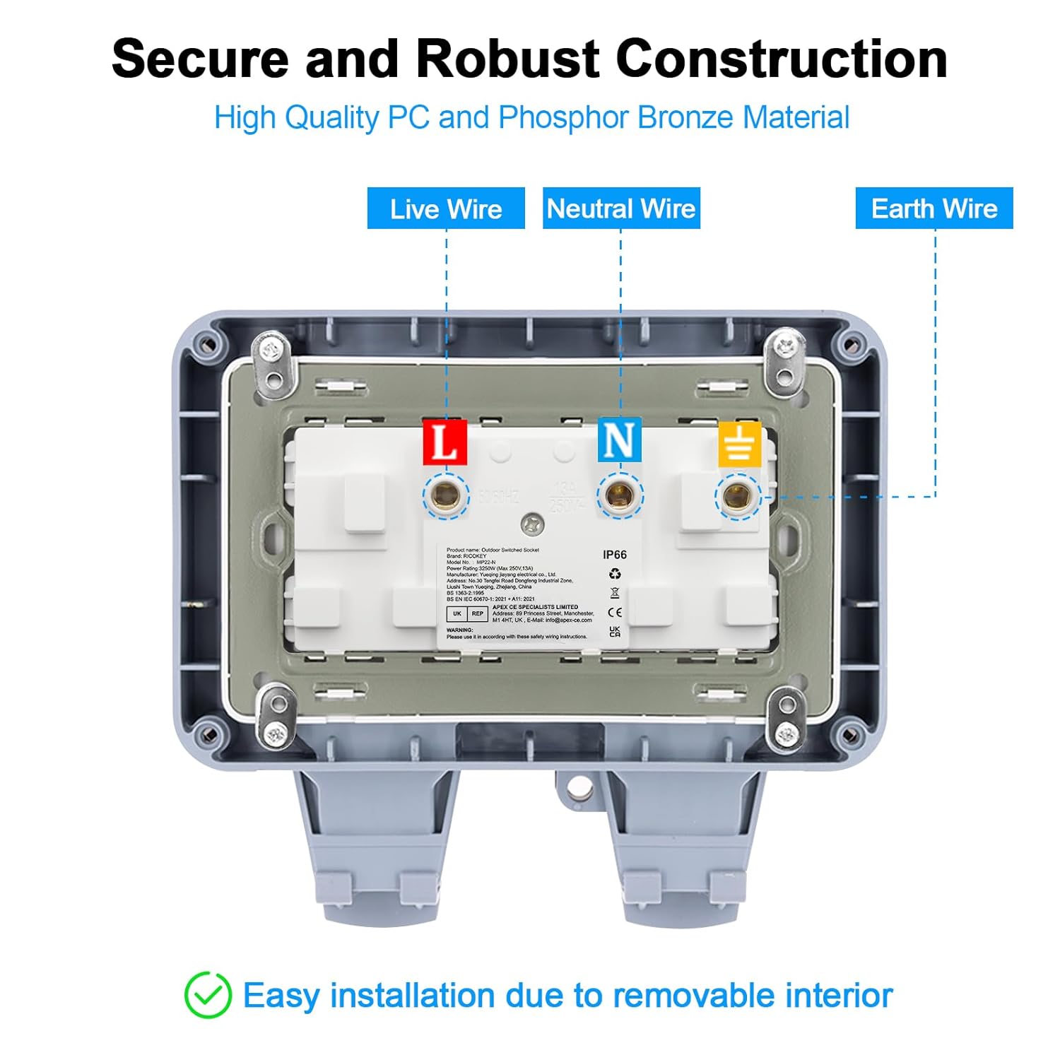 Thumbnail 2 de Weatherproof Double Outdoor Socket IP66 13Amp