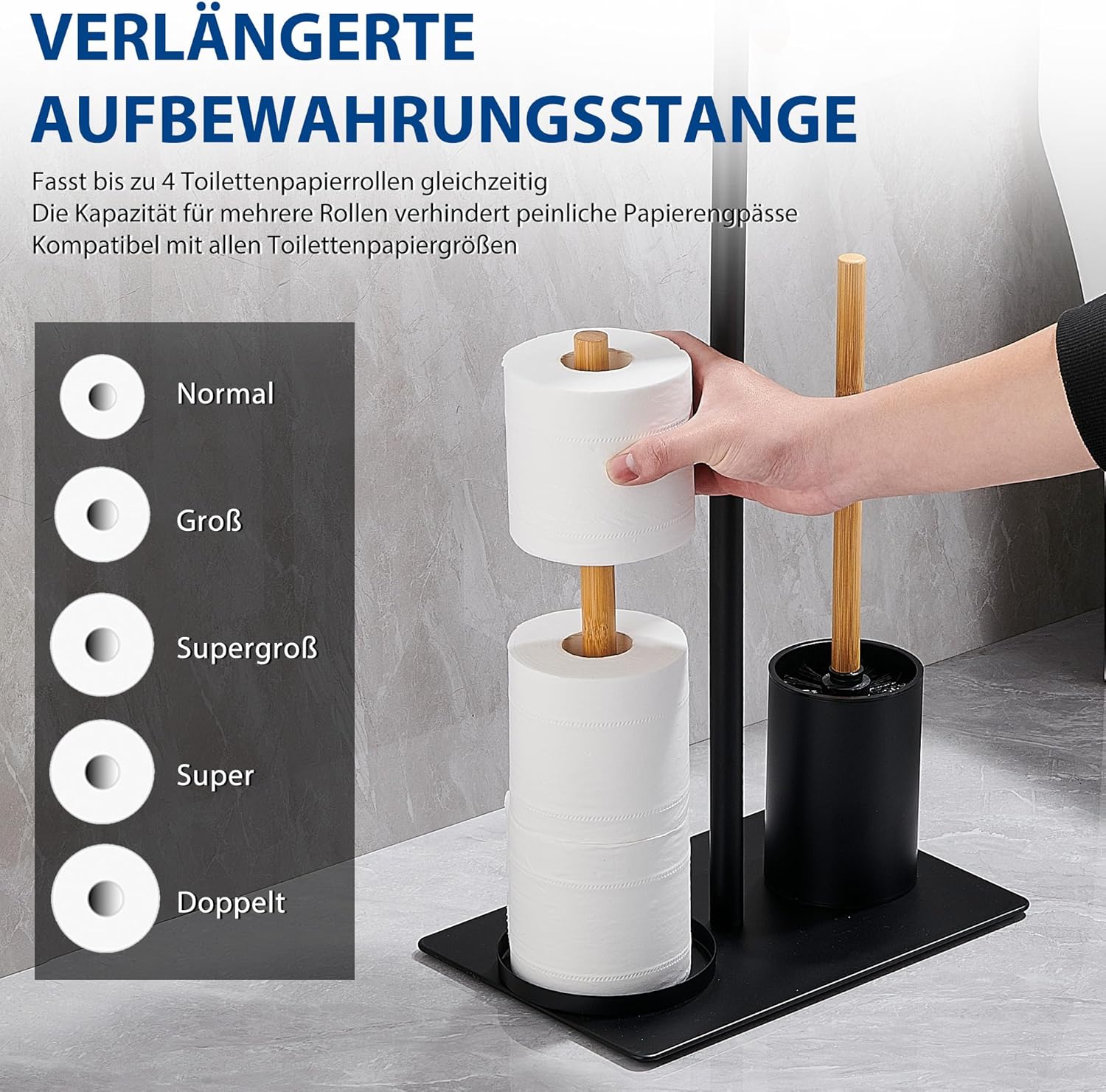 Thumbnail 6 de ASKLUND Porte-Papier Toilette sur pied avec Brosse et Rangements — sans perçage, bois noir