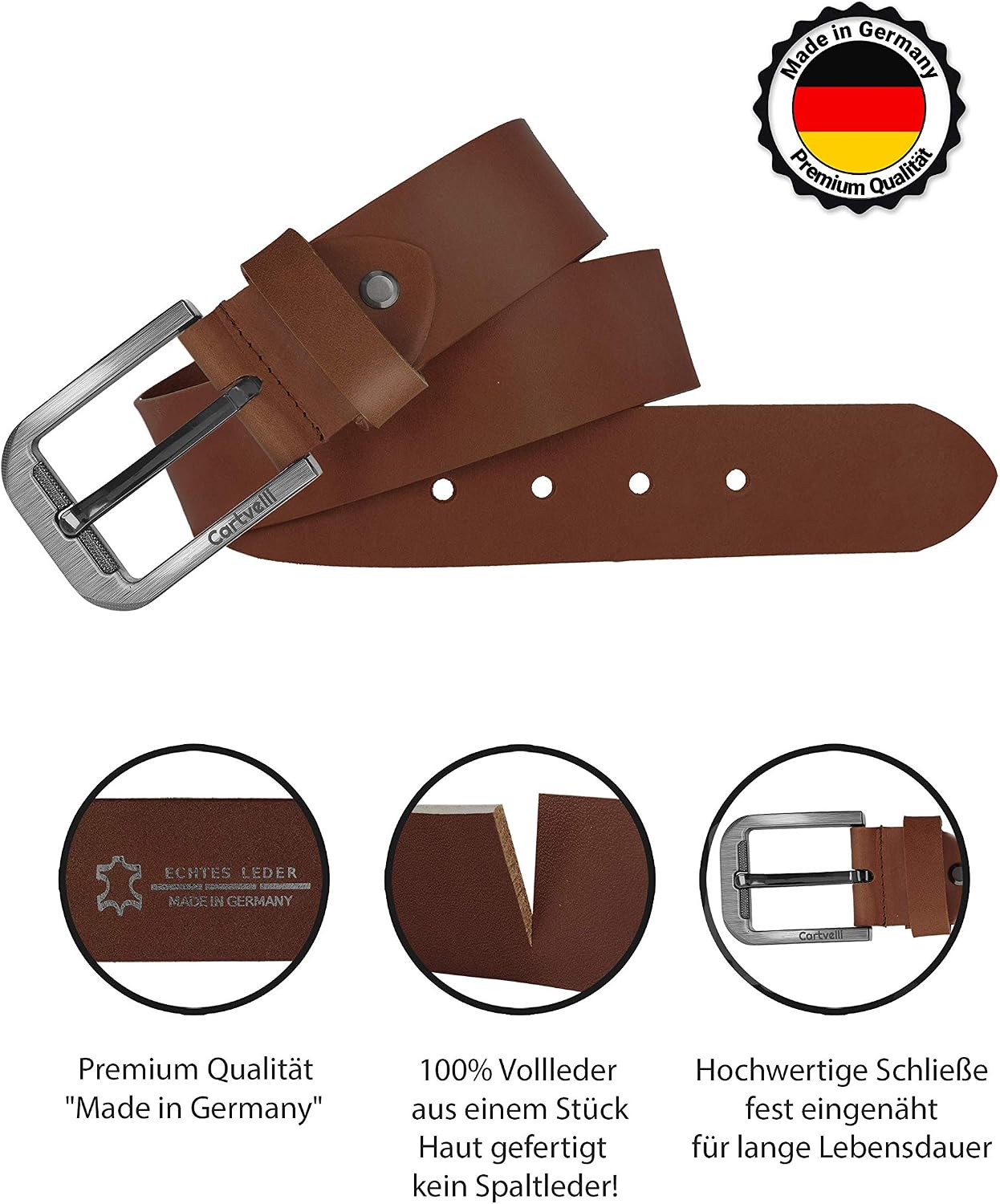 Detalle 2 de Cartvelli Premium Ledergürtel Herren 40 mm – Echtleder Made in Germany inkl. Geschenkbox
