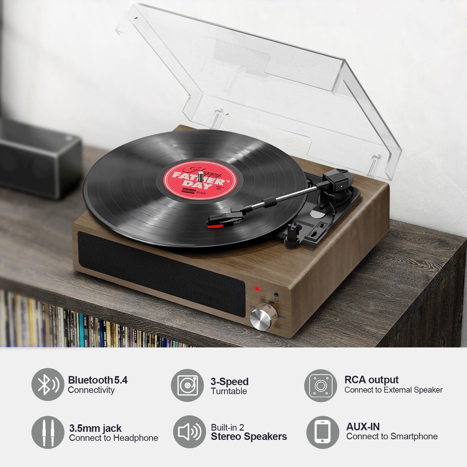 Thumbnail 1 de FYDEE Platine Vinyle Tourne-Disque Bluetooth 3 vitesses