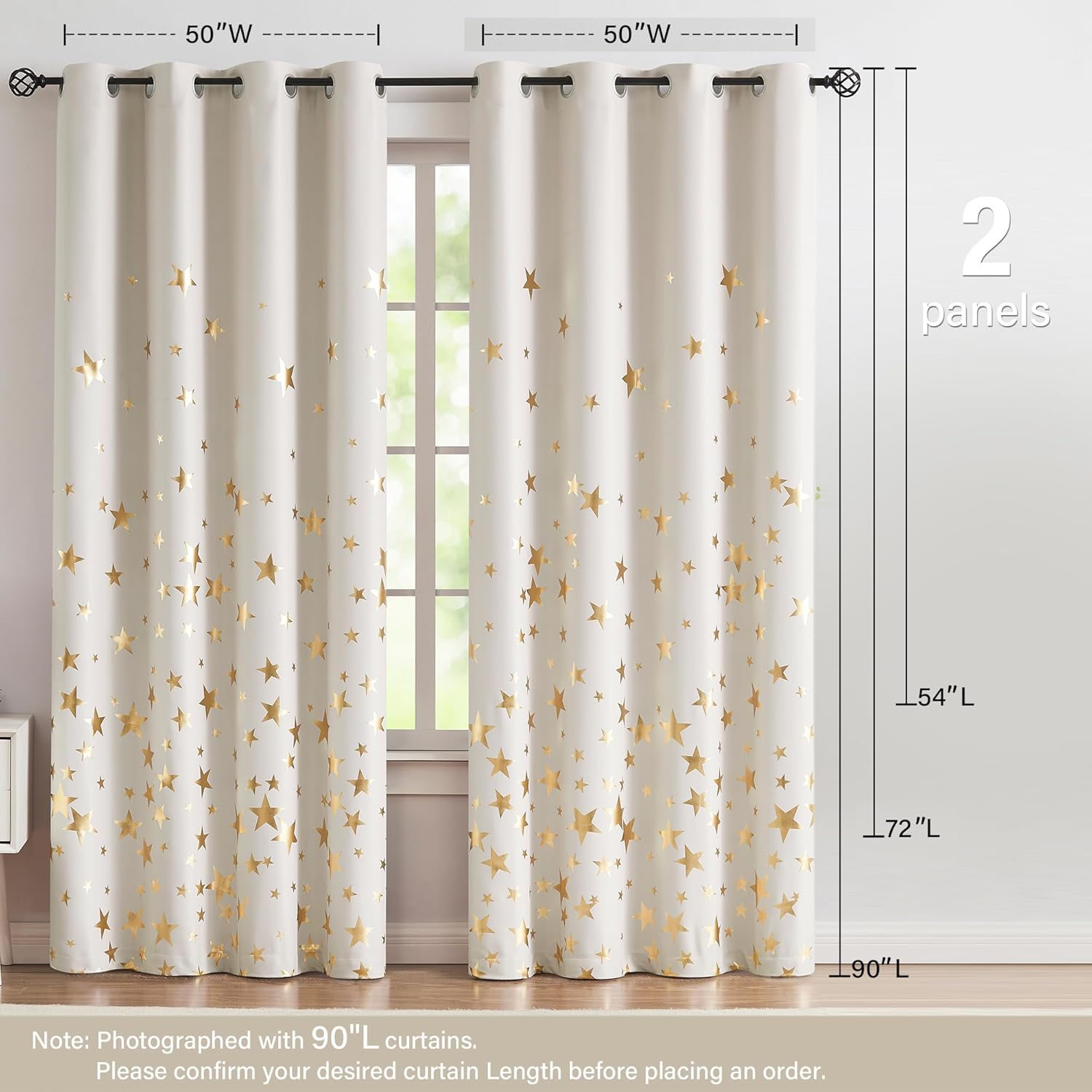 Thumbnail 6 de Treatmentex Beige Gold Star Blackout Curtains (72 inch drop) – 2 Eyelet Panels