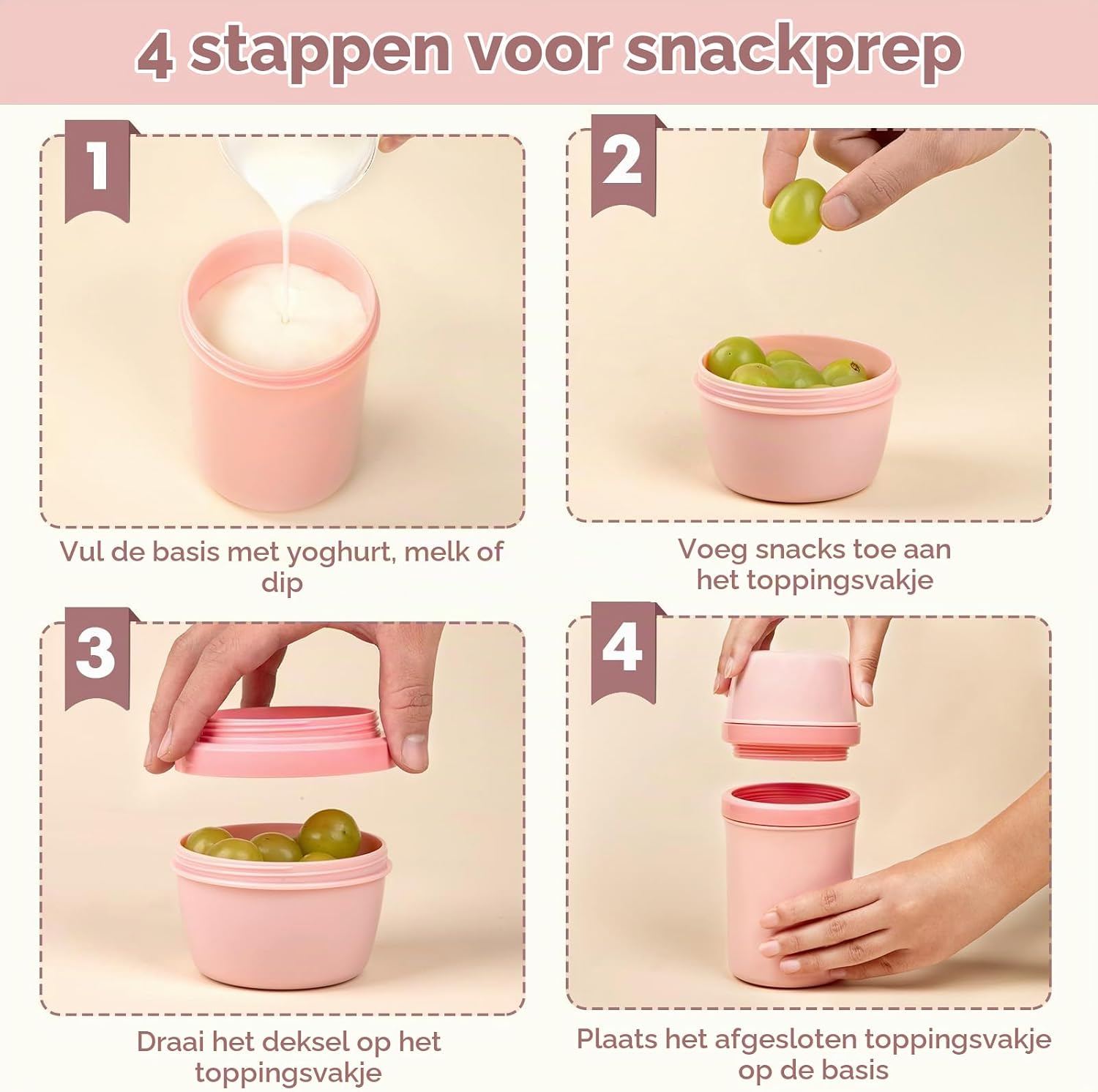 Detalle 2 de Mitsemmo yoghurtbeker to go met lepel, 600 ml + 270 ml