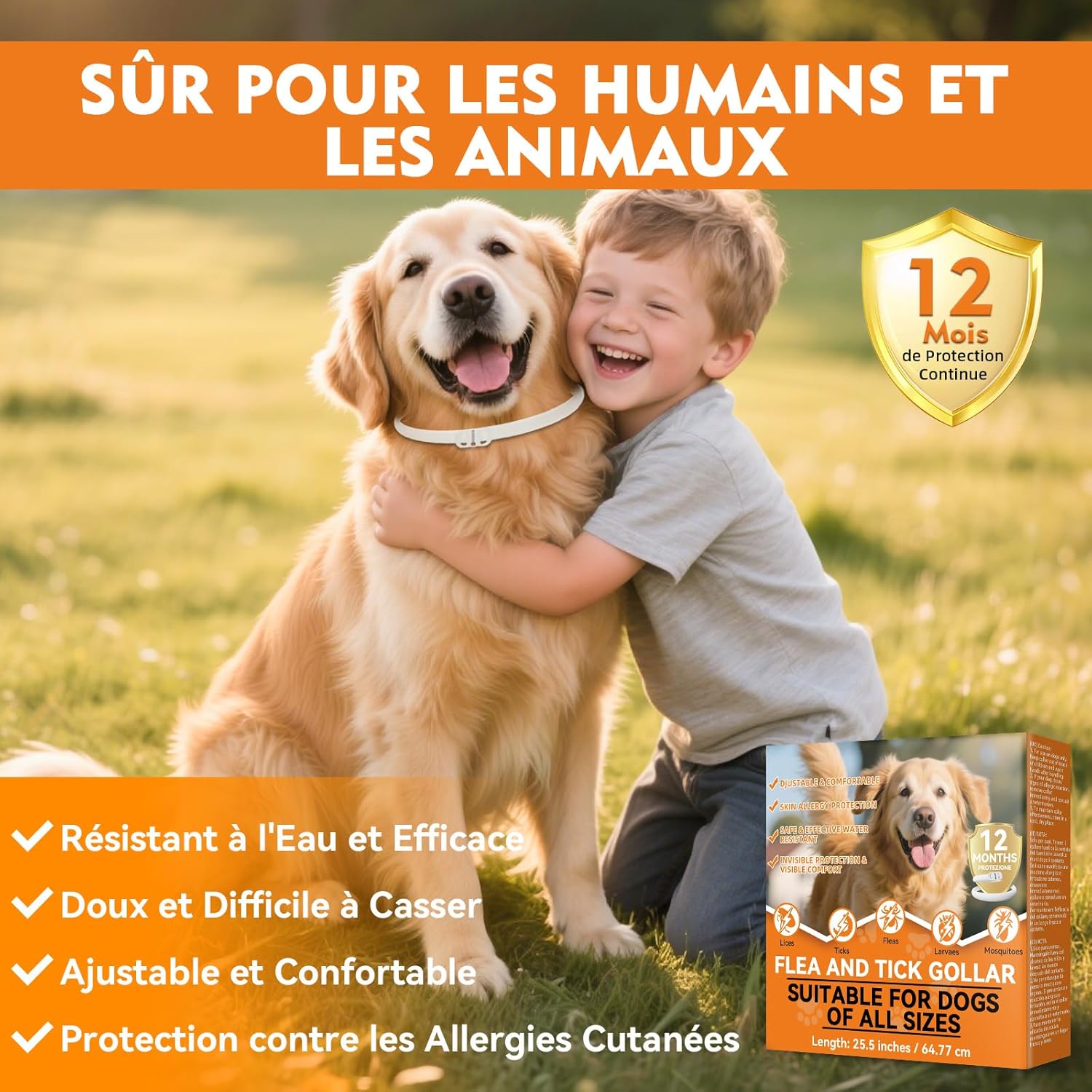 Detalle de Aarovibe Collier Anti Puces pour Chien – Réglable 65 cm, Imperméable et Efficace 12 Mois (2 Pack)