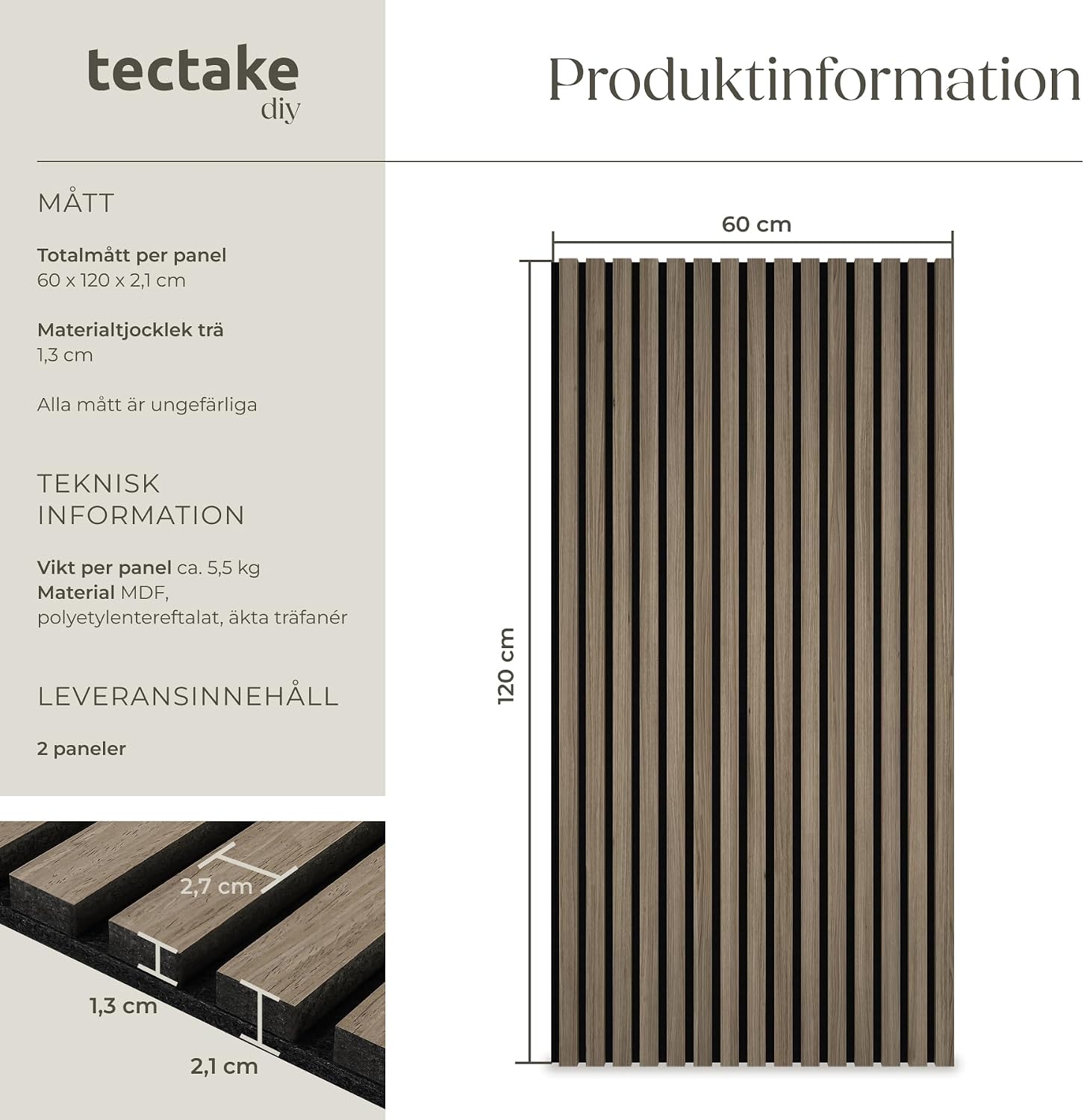 Detalle de tectake Sonic Wall akustikpaneler i mörk ek, 2-pack med äkta träfanér