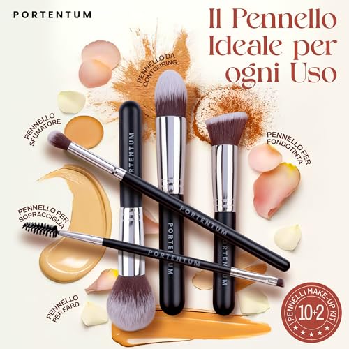 Detalle de PORTENTUM Set Pennelli Make Up 10+2 Premium: kit professionale in fibre sintetiche