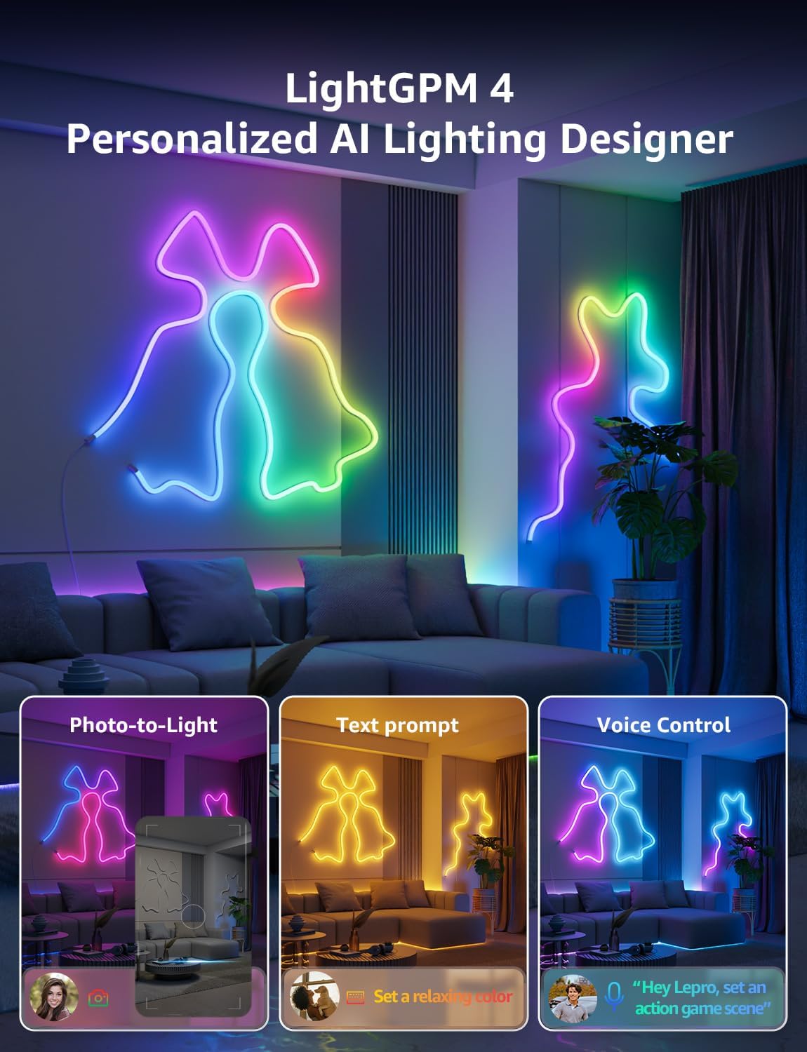 Thumbnail 1 de Lepro N1 AI Smart Neon Rope Light 3M RGB+IC – Voice, App and Music Sync Lighting for Any Space