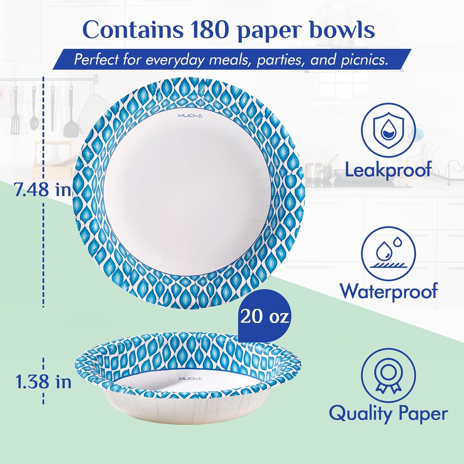 Thumbnail 2 de MUCHII 20 Oz Printed Disposable Paper Bowls (180 Count)