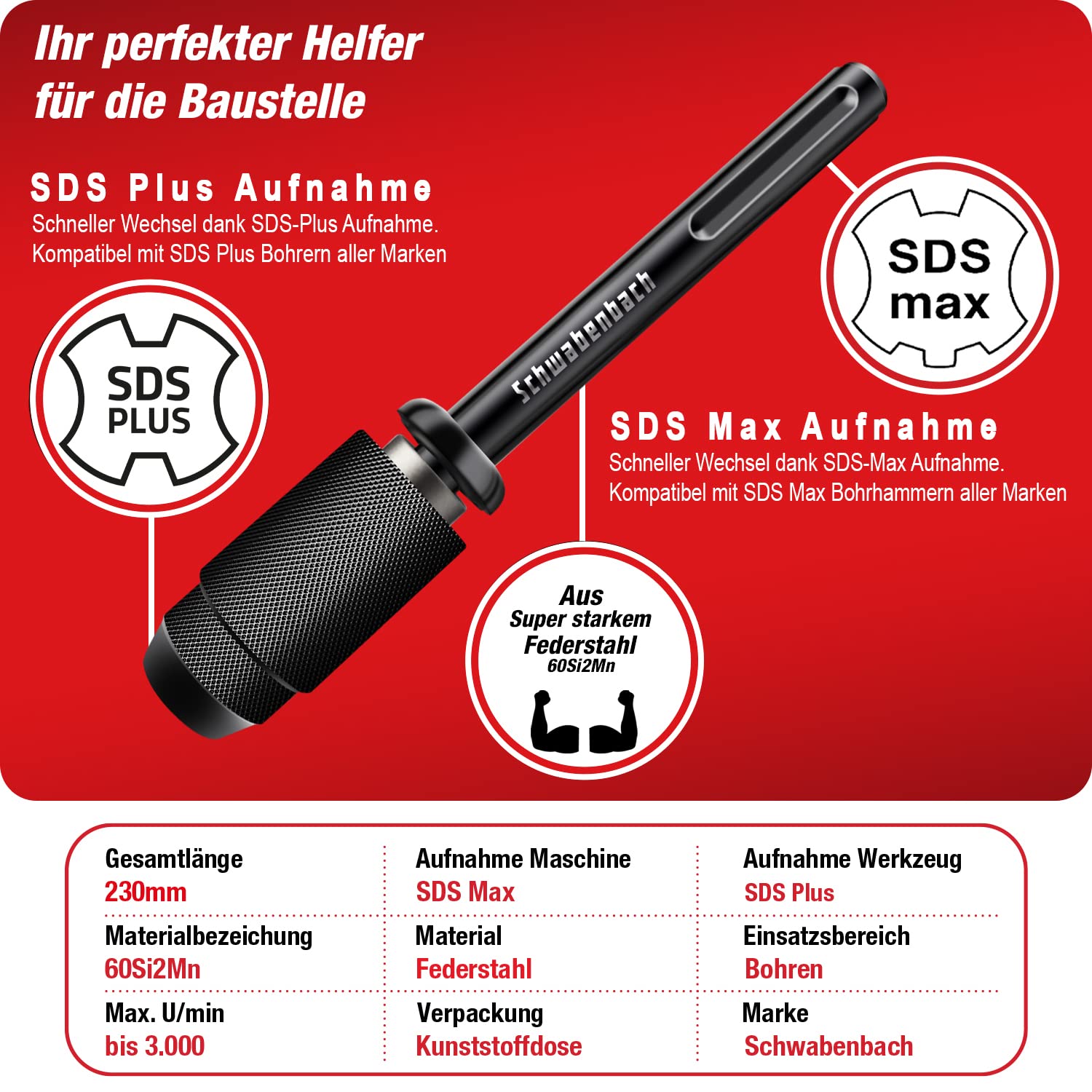Thumbnail 1 de SCHWABENBACH Adattatore SDS Max su SDS Plus