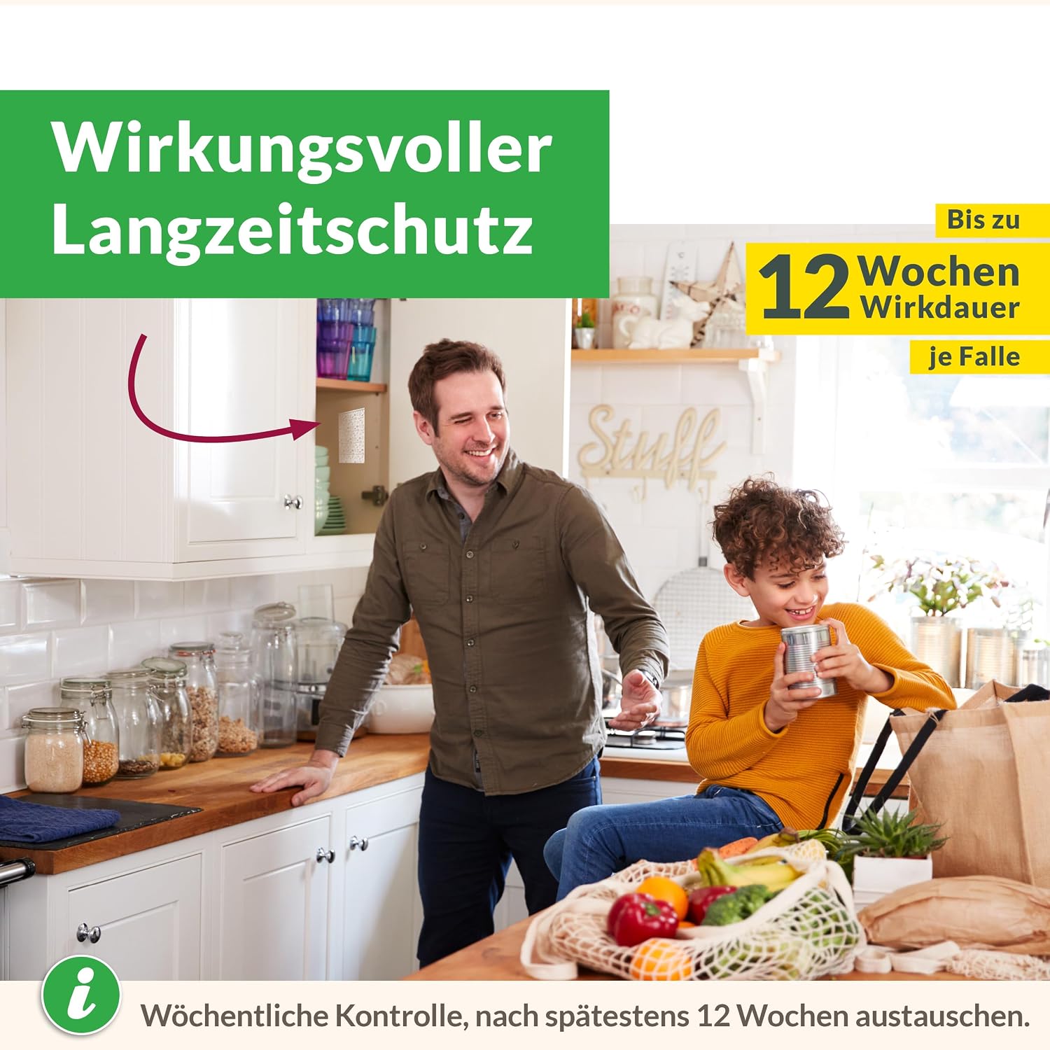 Detalle de Hey Nature Lebensmittelmotten Falle, 12 Stück – insektizidfrei, geruchlos und einfach anzuwenden