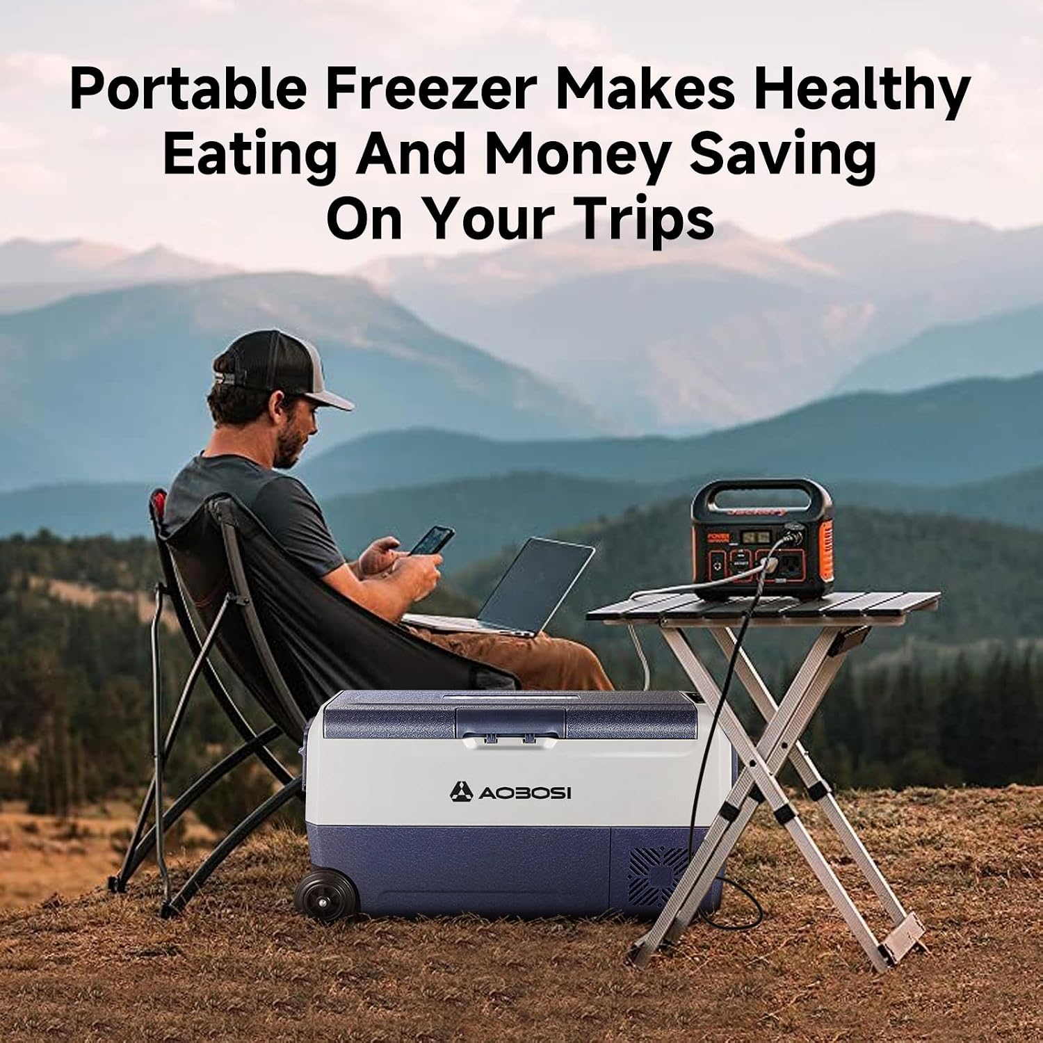 Detalle de AAOBOSI 36L dual-zone car fridge freezer with WiFi app control (12/24V DC & 100-240V AC)