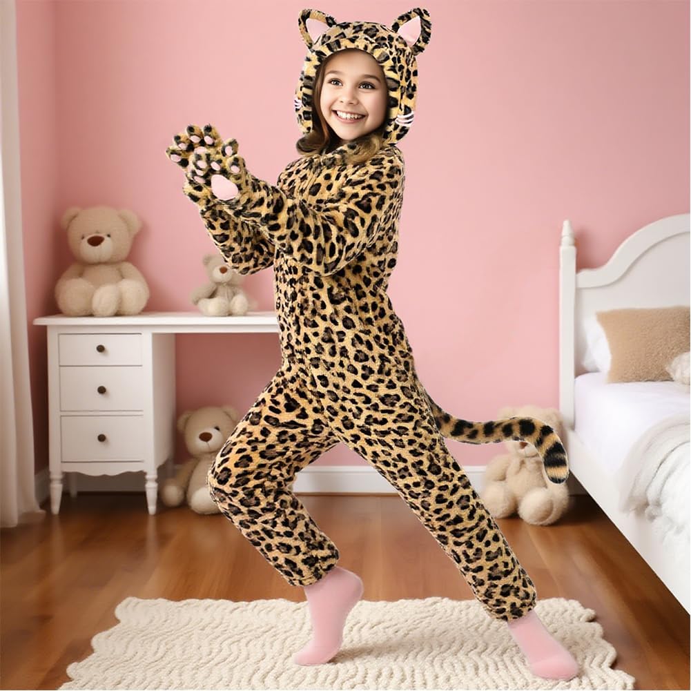 Detalle de AUYAO Leopardenoverall für Kinder – der weiche Allrounder als Kostüm, Pyjama oder Cosplay