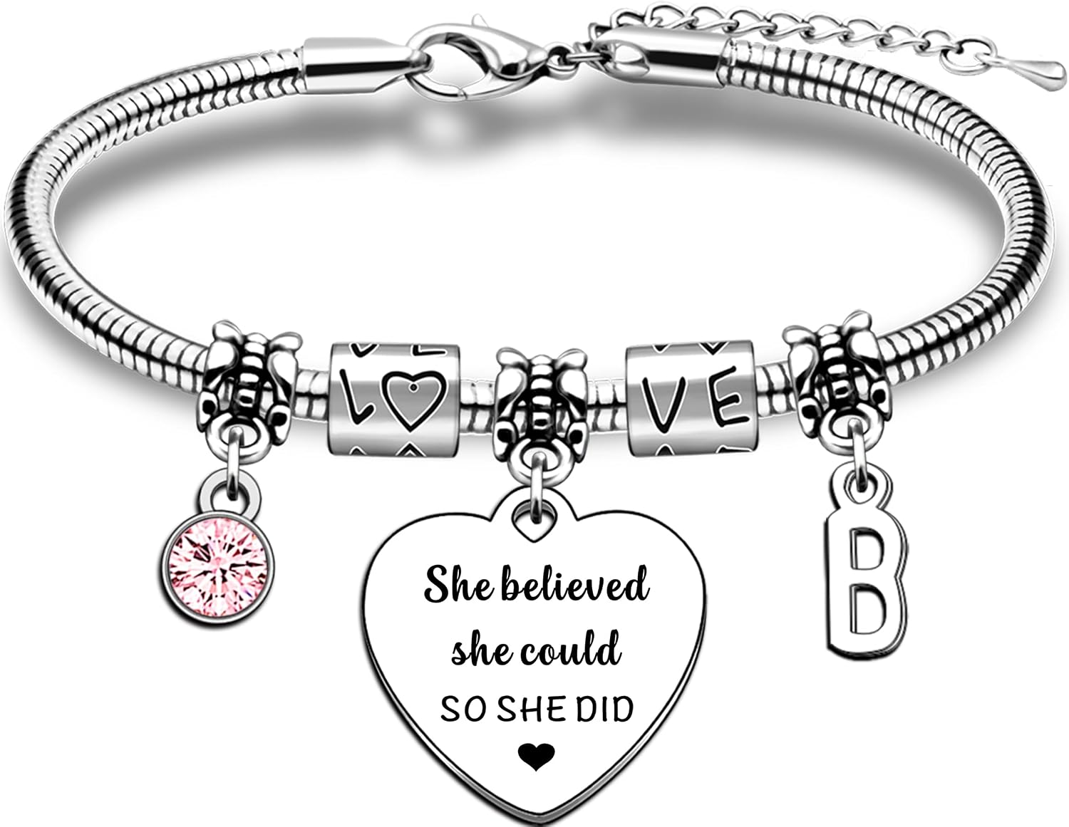 Thumbnail 2 de JMIMO Inspirational Alphabet Initial Bracelet Set – 'She believed she could so she did' Gift for Women and Girls