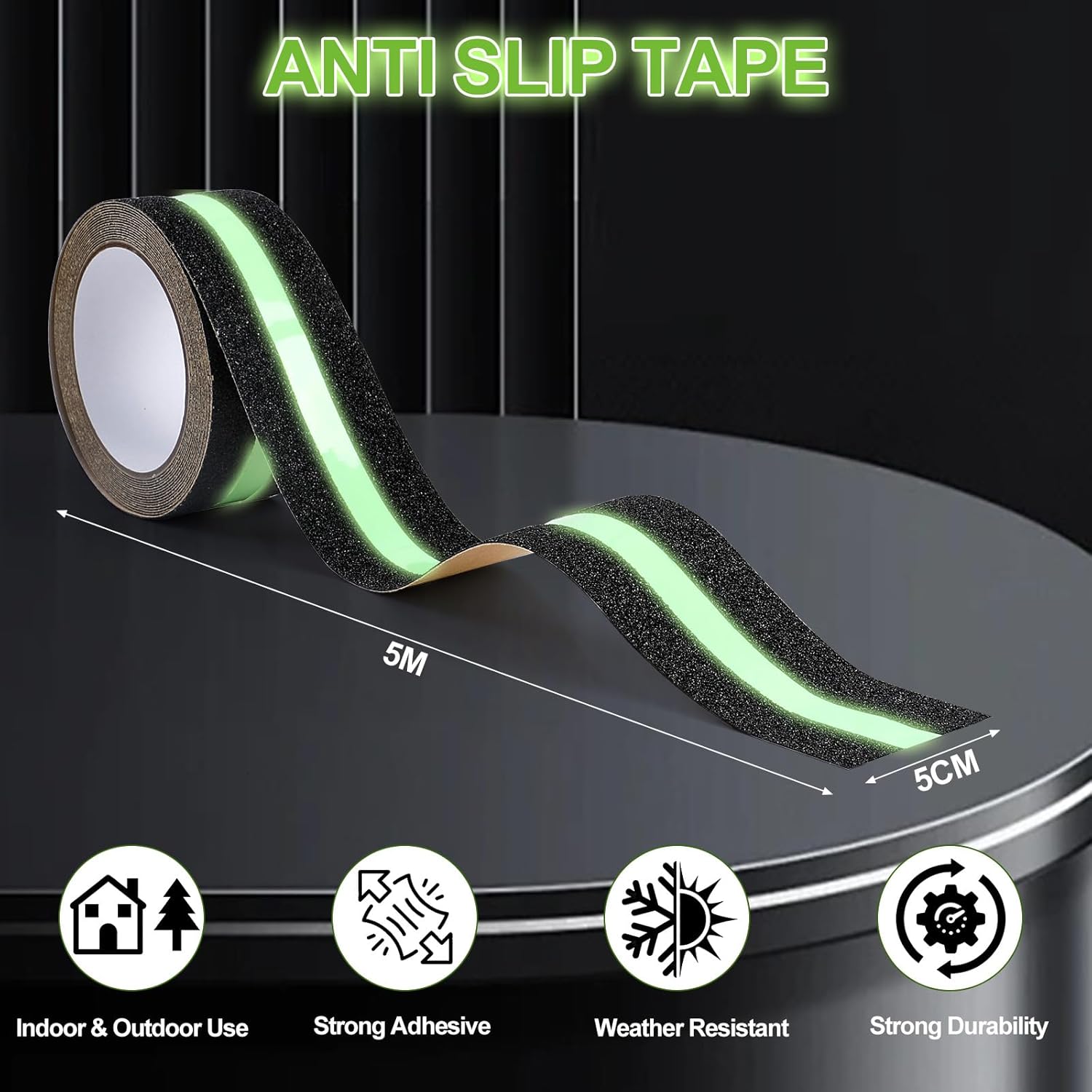 Thumbnail 1 de AiQInu nastro antiscivolo fluorescente 5 m x 5 cm con luce nel buio