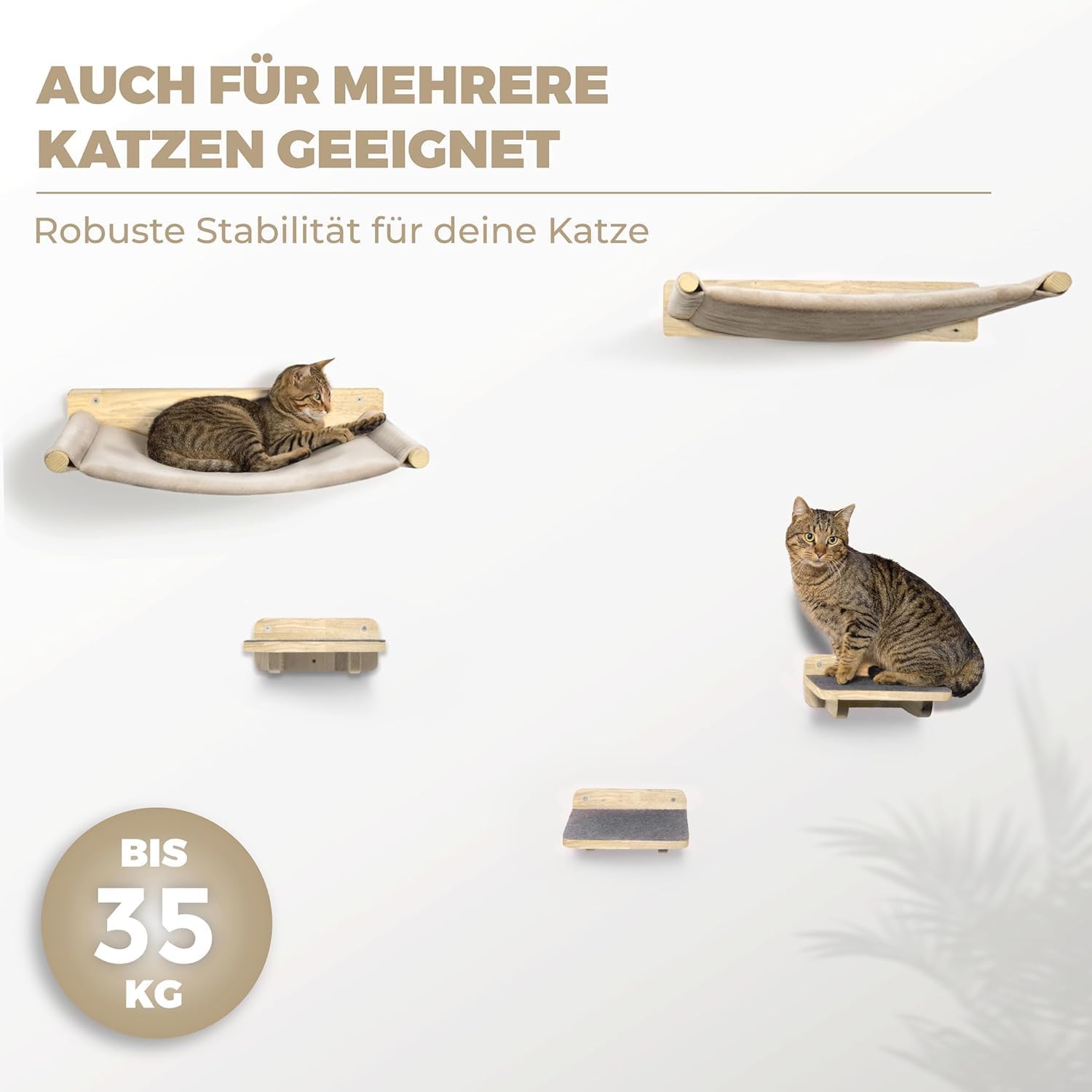 Thumbnail 2 de WOOWOOD® Kletterwand Katzen-Set „Naturhell“ (Wandkratzbaum mit Hängematte)