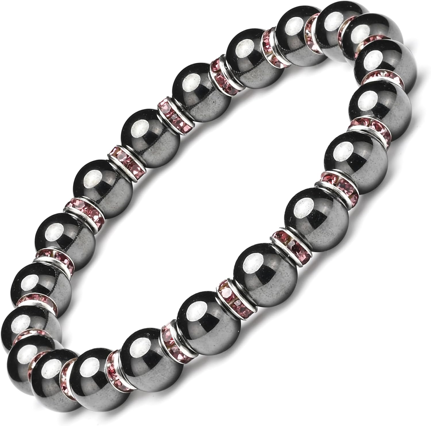 Detalle de Apocalyptic-K Magnetic Hematite Bracelet with Rhinestones (6/8/10MM) – Eliminate Static Electricity