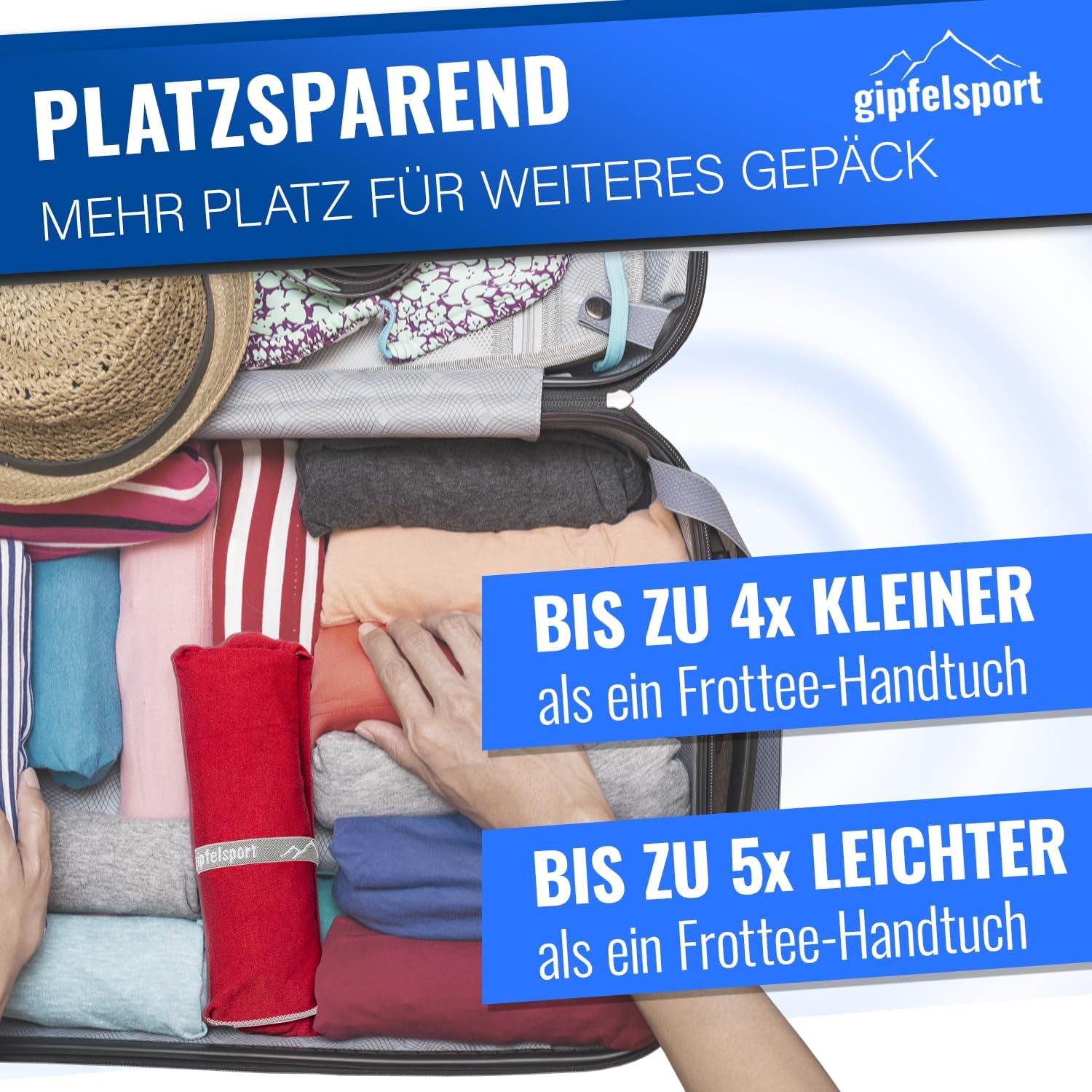 Detalle de gipfelsport Mikrofaser Handtuch 80x40 cm – schnelltrocknendes Strand- und Sporttuch in Rot