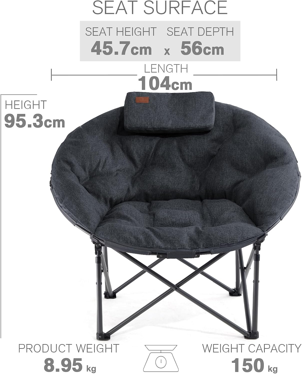 Thumbnail 2 de EVER ADVANCED XL Moon Chair for Adults – 6cm Padded, Heavy-Duty Garden Saucer Chair (Black)