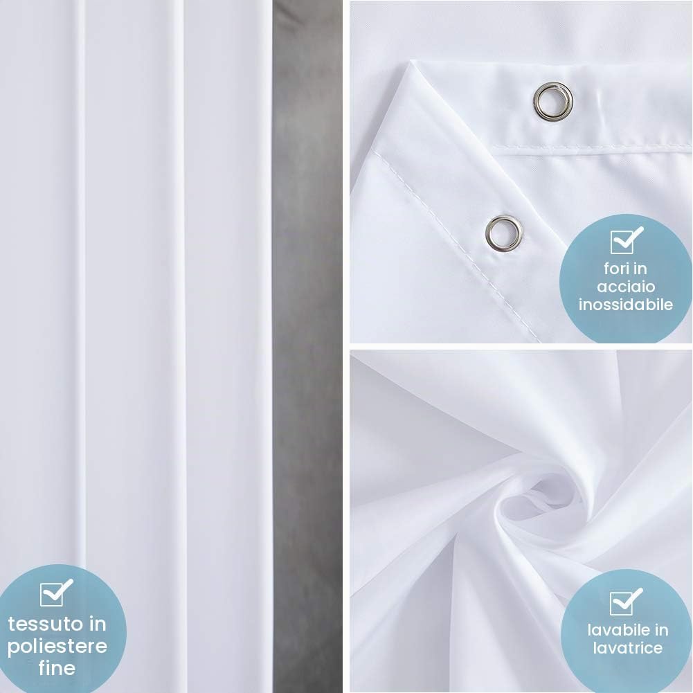 Thumbnail 2 de Tende Doccia Anti Muffa Furlinic in Tessuto di Poliestere 180x150 cm con 10 Ganci – Impermeabile, Lavabile