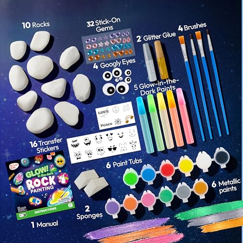 Detalle 2 de Joyin Rock Painting Kit - Glow in The Dark Rock Kit for Kids (Ages 6-12) by JOYIN
