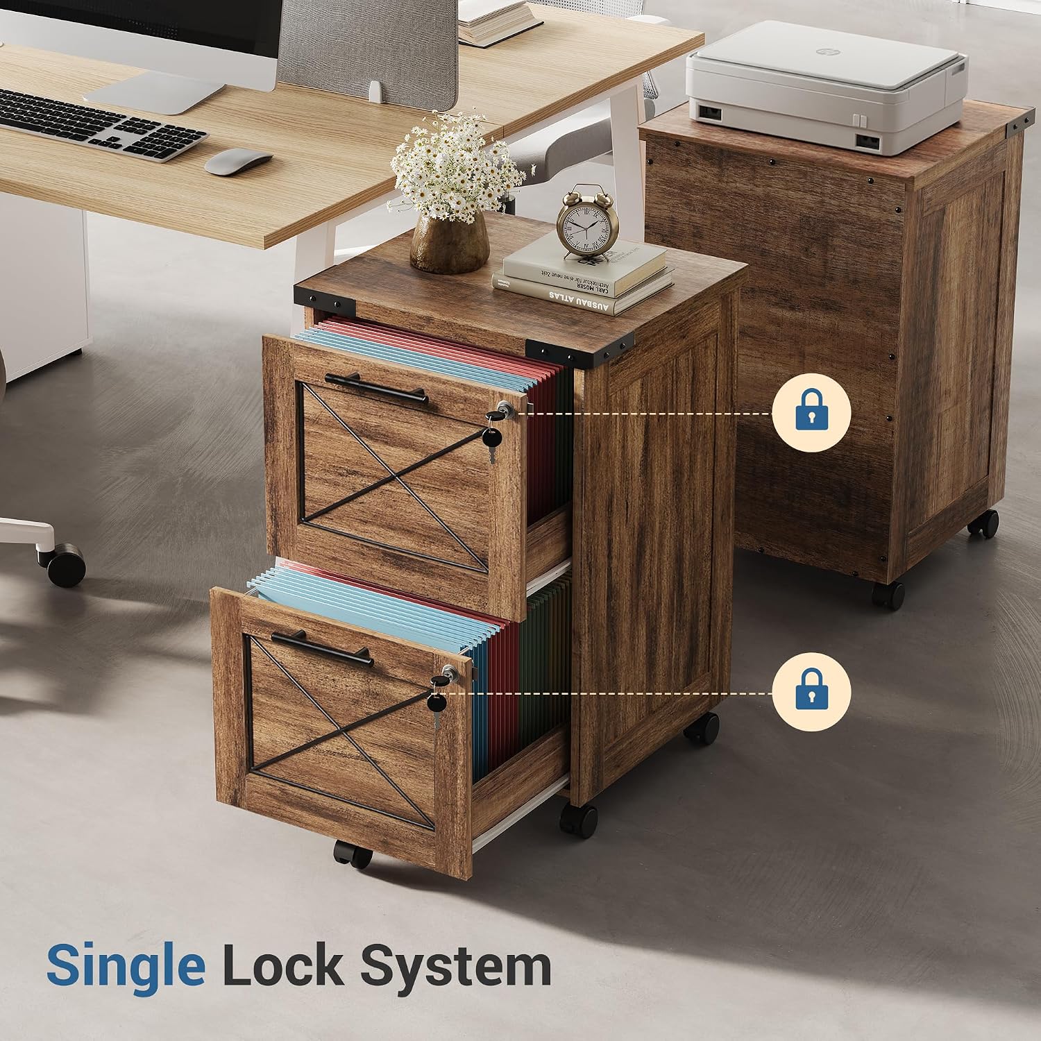 Thumbnail 6 de DEVAISE Rolling File Cabinet, Oak