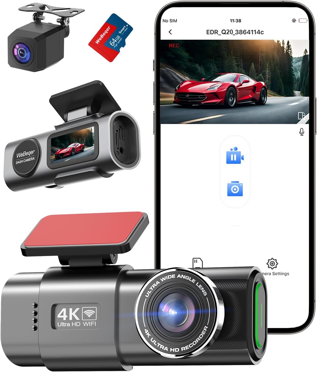 Detalle de Caméra Dashcam 4K avec WiFi et vision nocturne