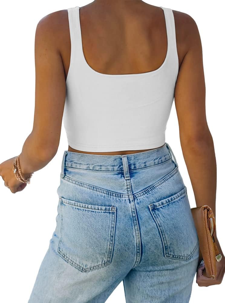 Thumbnail 1 de REORIA Women’s Sexy Square Neck Double Lined Seamless Sleeveless Cropped Tank Top