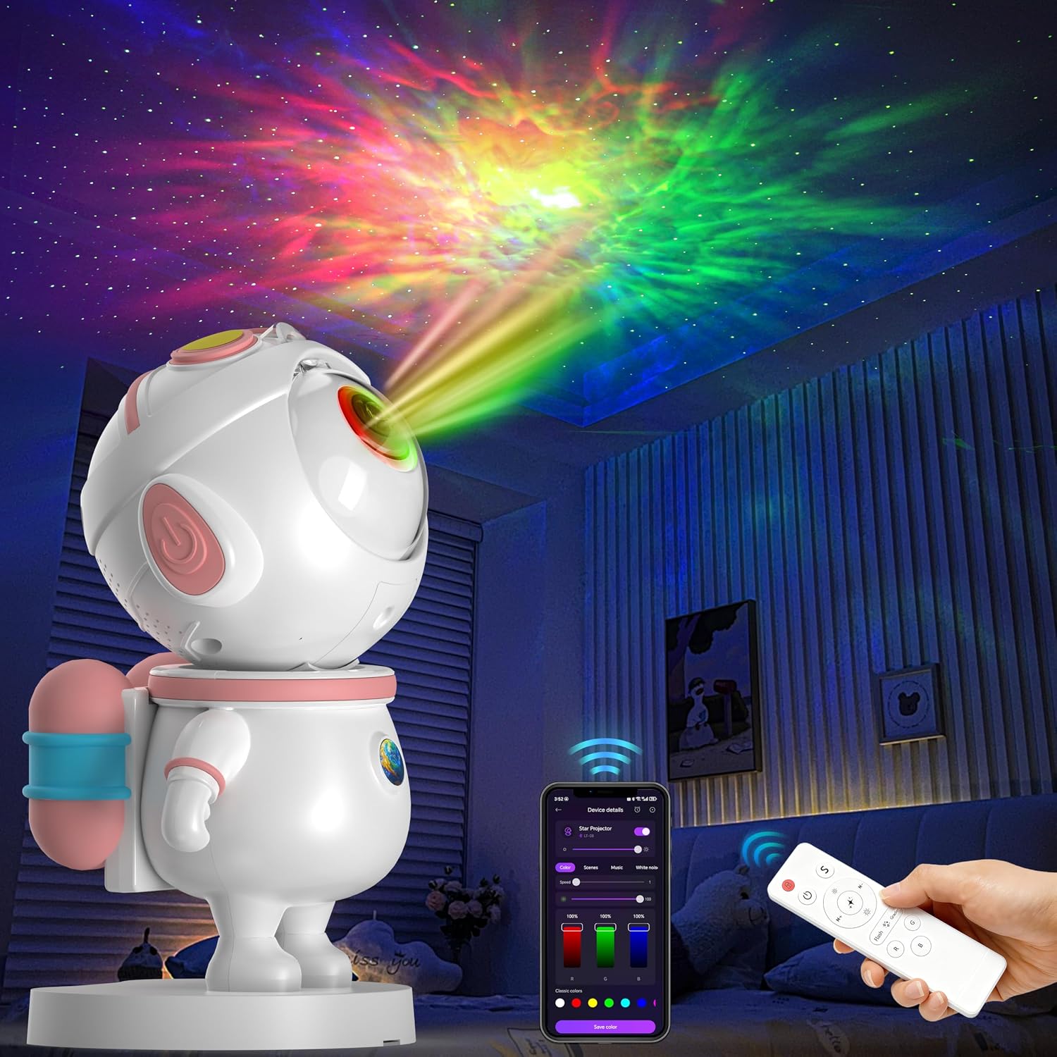 Detalle de PAABOW LED Astronaut Sternenhimmel Projektor mit App-Steuerung und Fernbedienung (Rosa/Weiß)