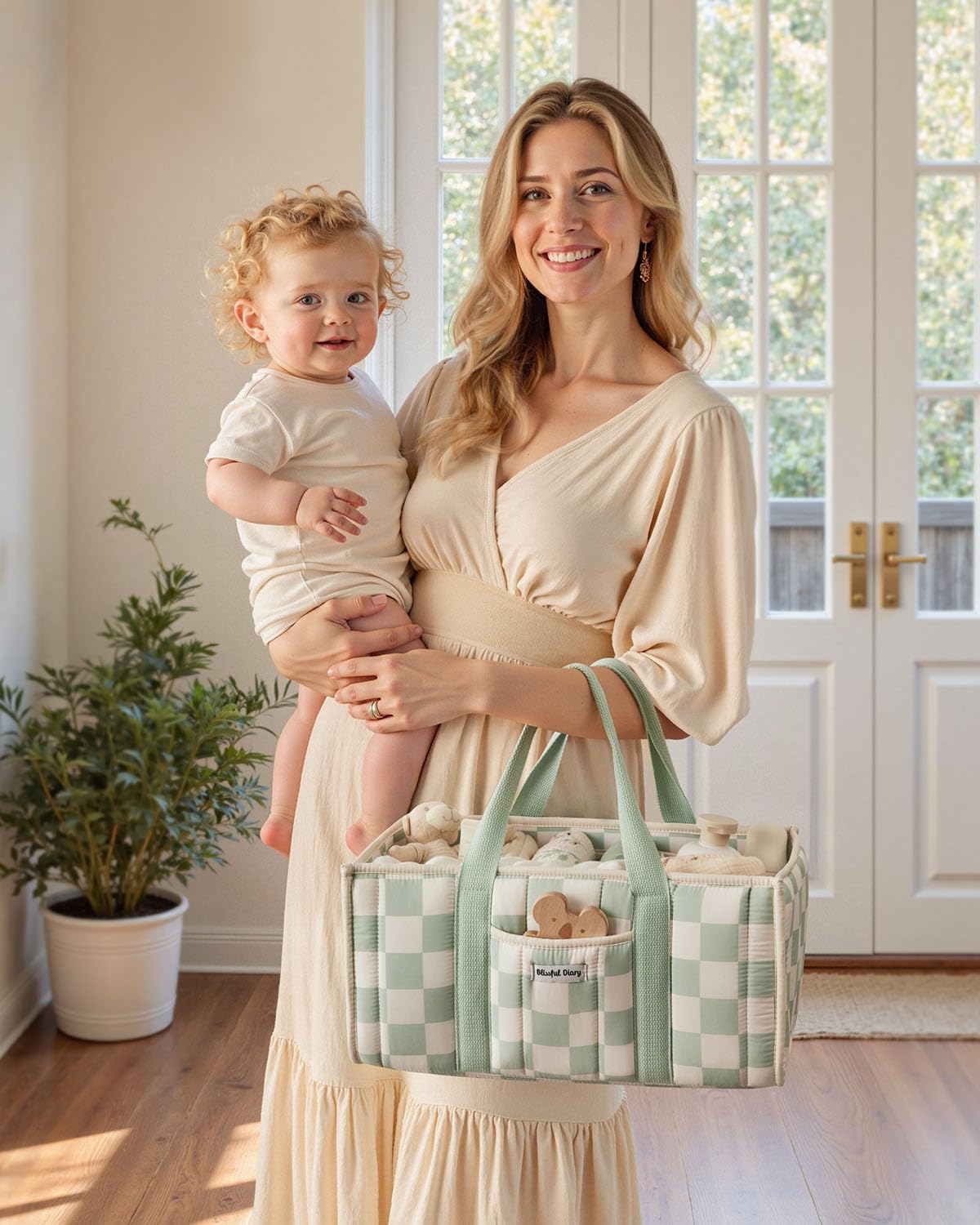 Thumbnail 6 de Blissful Diary Nappy Caddy Organiser in Sage Green Checkered