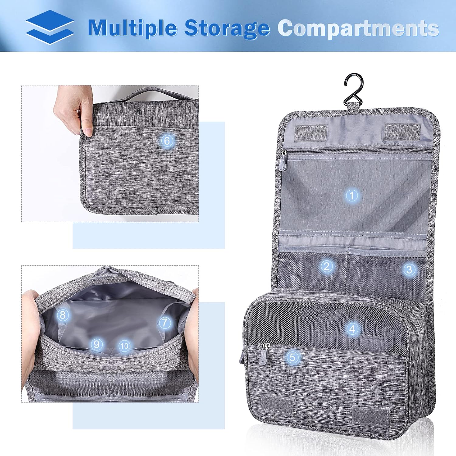 Thumbnail 1 de AiQInu trousse de toilette pliable grande capacité imperméable avec crochets