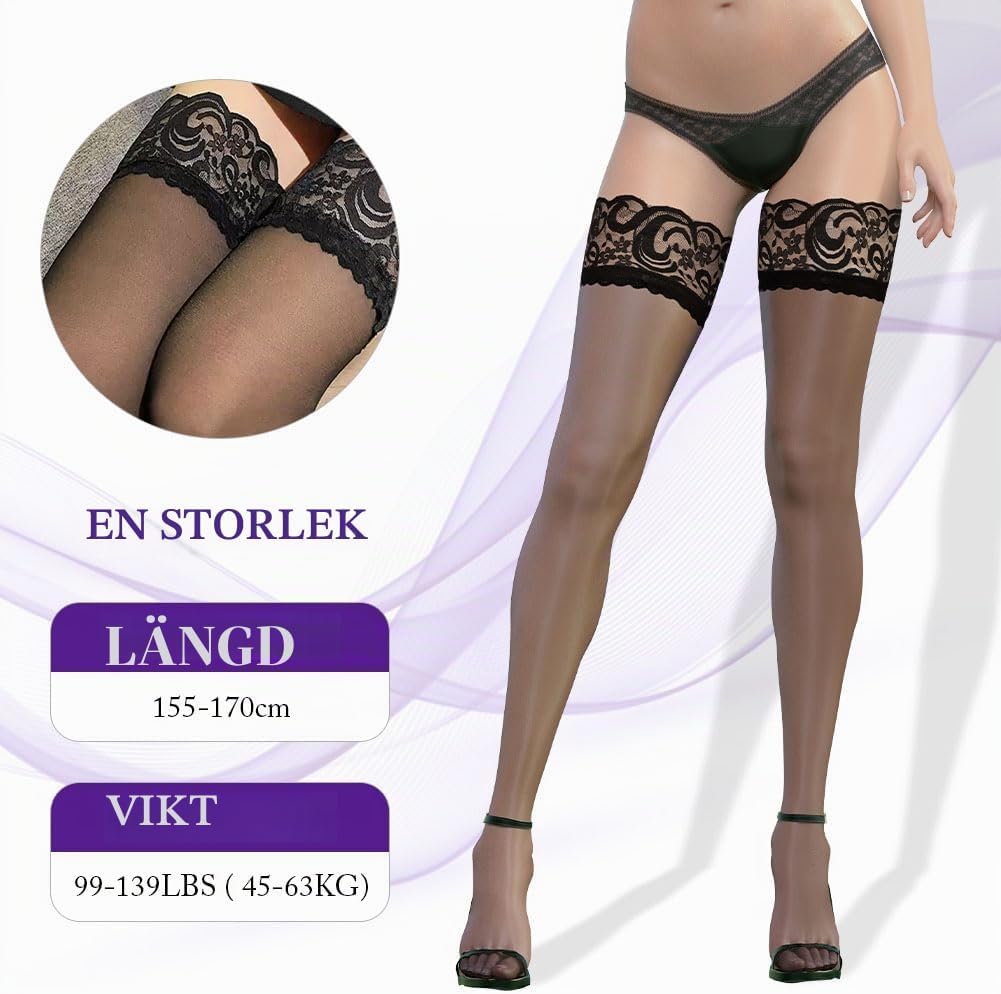 Detalle de AOMIG svarta nätstrumpbyxor med hög midja, one size, 2 st